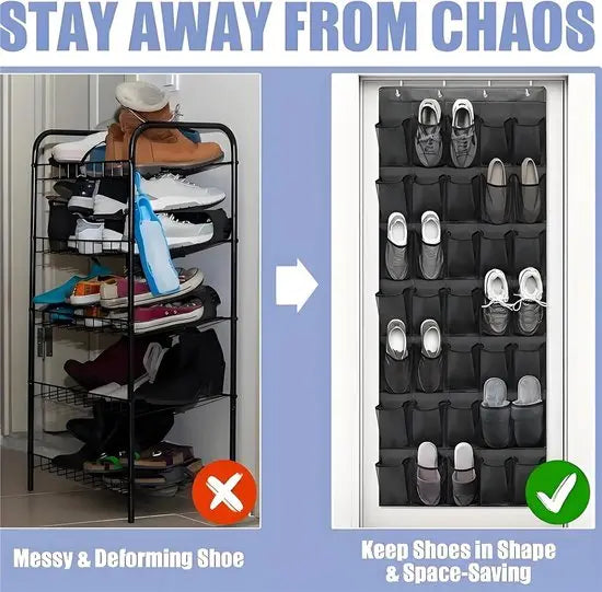 Shoe rack with 24 compartments - Made of sturdy and durable Oxford cloth - Can be hung on a door - Suitable for wardrobes with mesh walls - White Wholesale Hub
