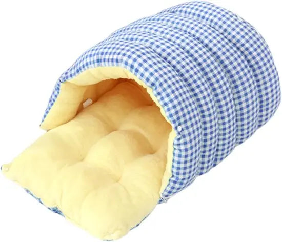 Cat House - Cat Basket - Plush and Warm - Removable and Washable - Closed Cat Bed for Winter - Suitable for Indoor and Outdoor Use in Winter, Camping, Travel, Bedroom, Living Room and Apartment - Blue and White Checkered Pattern Wholesale Hub