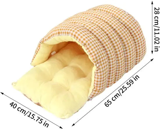 Cat House - Cat Basket - Plush and Warm - Removable and Washable - Closed Cat Bed for Winter - Suitable for Indoor and Outdoor Use in Winter, Camping, Travel, Bedroom, Living Room - Orange and White Checkered Pattern Wholesale Hub