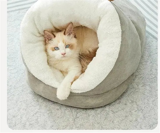 Cat Bed - Comfortable Slipper-Shaped Cat Bed - Semi-Enclosed Pet Den - Suitable for Indoor Cats and Small Dogs - Warm Plush Cat and Dog Bed - Non-Slip Bottom - 50*35*30 cm - Gray Wholesale Hub