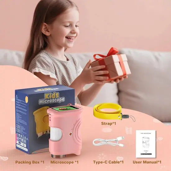 1000x Digital Children's Microscope - With 2 Inch IPS Screen & 8 LED Lights - Handy & Easy to Use for Nature Research - Pink Wholesale Hub