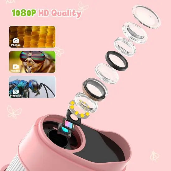 1000x Digital Children's Microscope - With 2 Inch IPS Screen & 8 LED Lights - Handy & Easy to Use for Nature Research - Pink Wholesale Hub