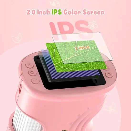 1000x Digital Children's Microscope - With 2 Inch IPS Screen & 8 LED Lights - Handy & Easy to Use for Nature Research - Pink Wholesale Hub