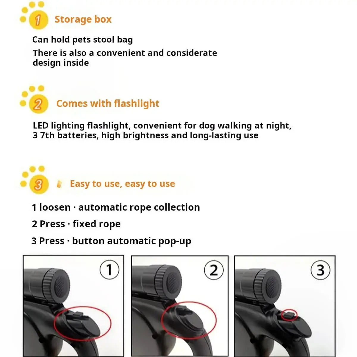 Retractable Dog Leash - Storage Box - 4.5 m - Illuminated - Black - 1 pc Wholesale Hub