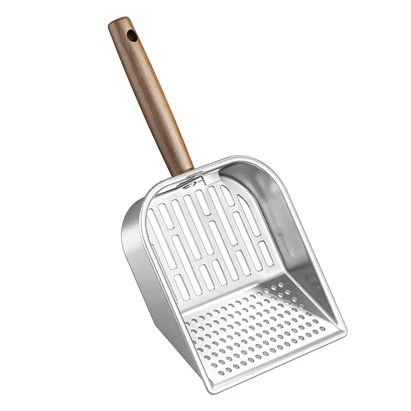 Cat Litter Scoop - Stainless Steel - Double Hole Design - Long Wooden Handle - Hanging Storage - 1 Pack Wholesale Hub