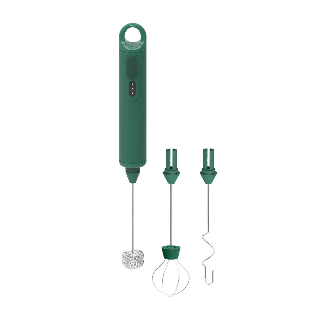 Rechargeable Milk Frother - Handheld Electric Milk Frother with 3 Speeds and 3 Interchangeable Beaters - For Coffee, Latte, Cappuccino, Eggs, Hot Chocolate - USB, Portable, Green Wholesale Hub