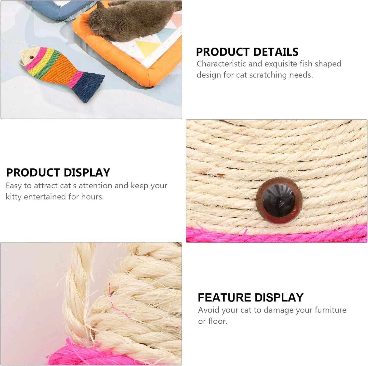 Interactive Cat Toys - Cat Toys - Intelligence Cat Toys - Sisal Scratching Mat in Fish Shape - Durable Scratching Toys for Cats - Protects Furniture & Provides Long-Lasting Fun - 3 Pieces Wholesale Hub