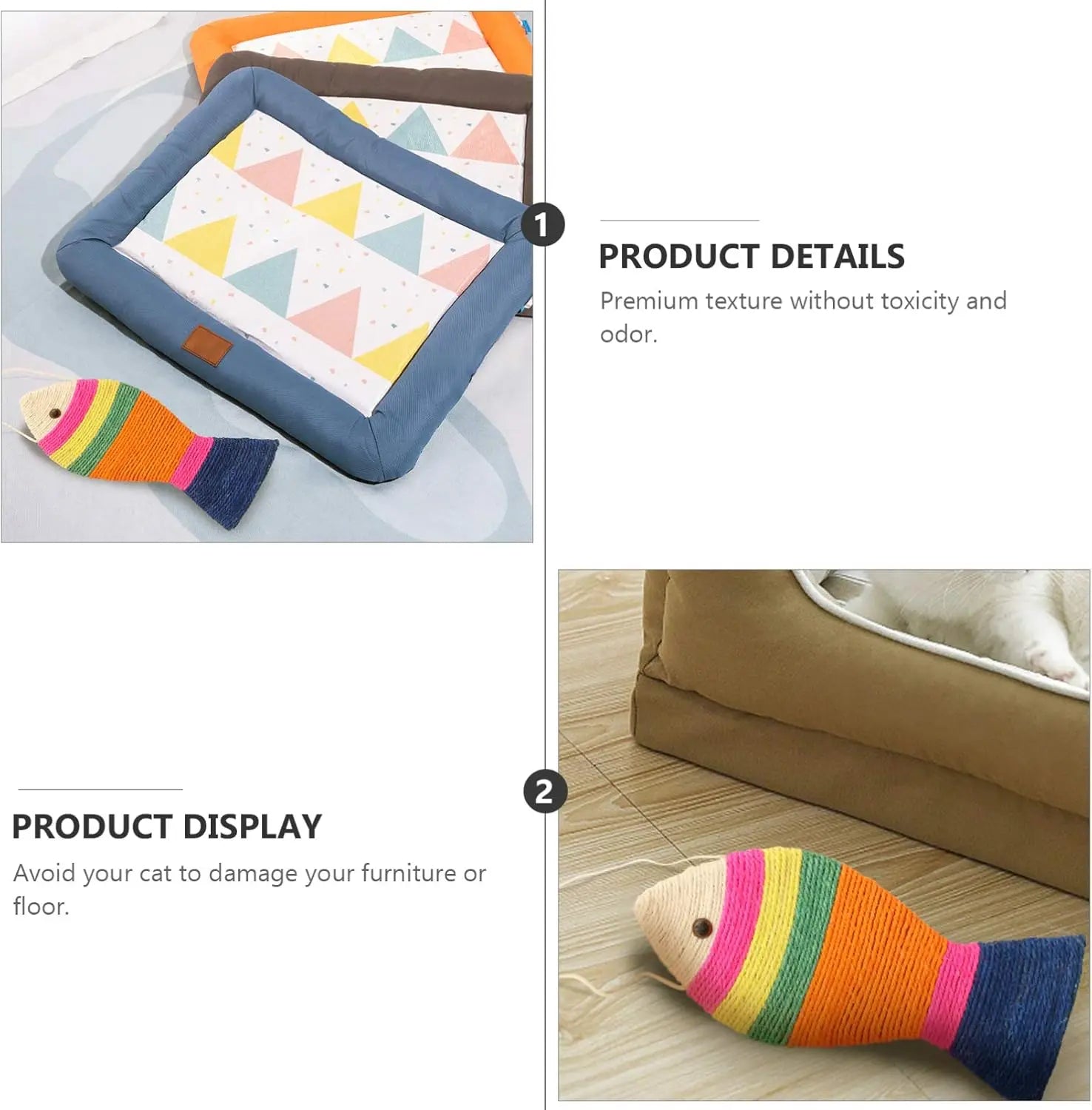 Interactive Cat Toys - Cat Toys - Intelligence Cat Toys - Sisal Scratching Mat in Fish Shape - Durable Scratching Toys for Cats - Protects Furniture & Provides Long-Lasting Fun - 3 Pieces Wholesale Hub