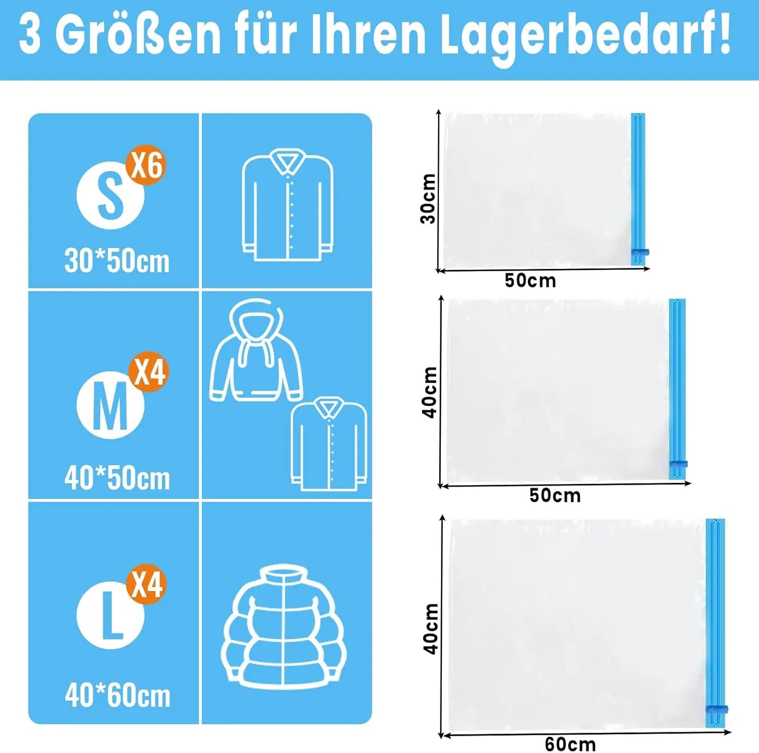 Roll Up Vacuum Bags for Travel - Pack of 14 - Clothing Compression Bags - No Pump Needed - 3 Sizes (35x50/40x50/40x60 cm) Wholesale Hub