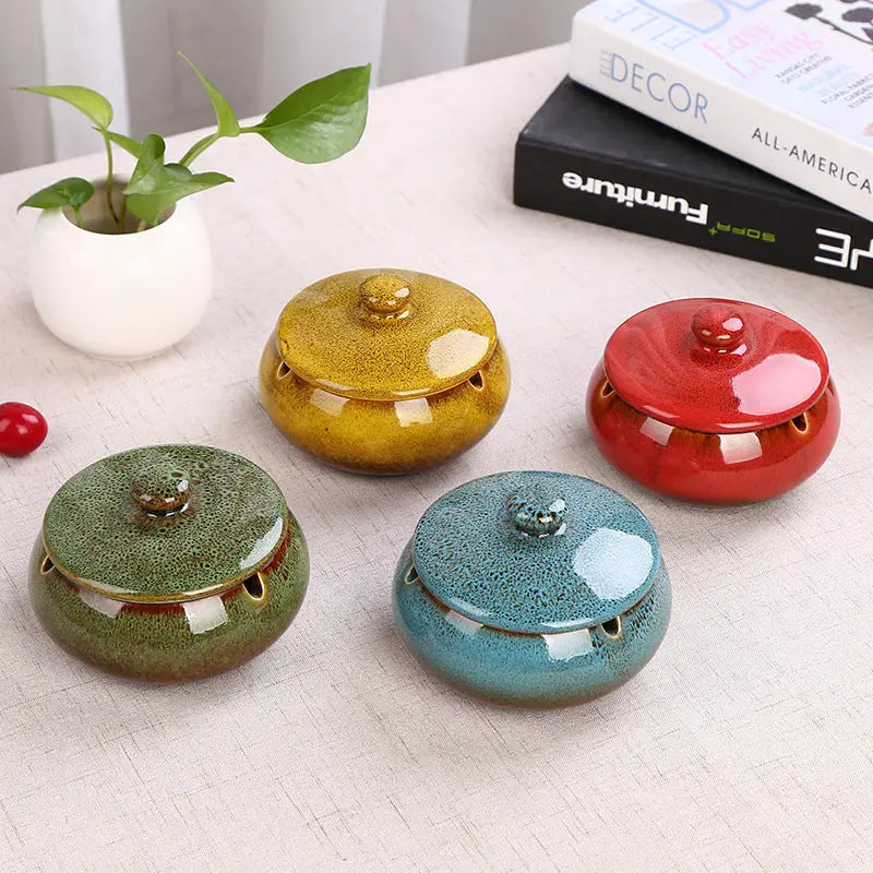 Ceramic Ashtray with Lid - Yellow - Wind Ashtray for Outdoor & Indoor - Decorative & Anti-Odor Wholesale Hub