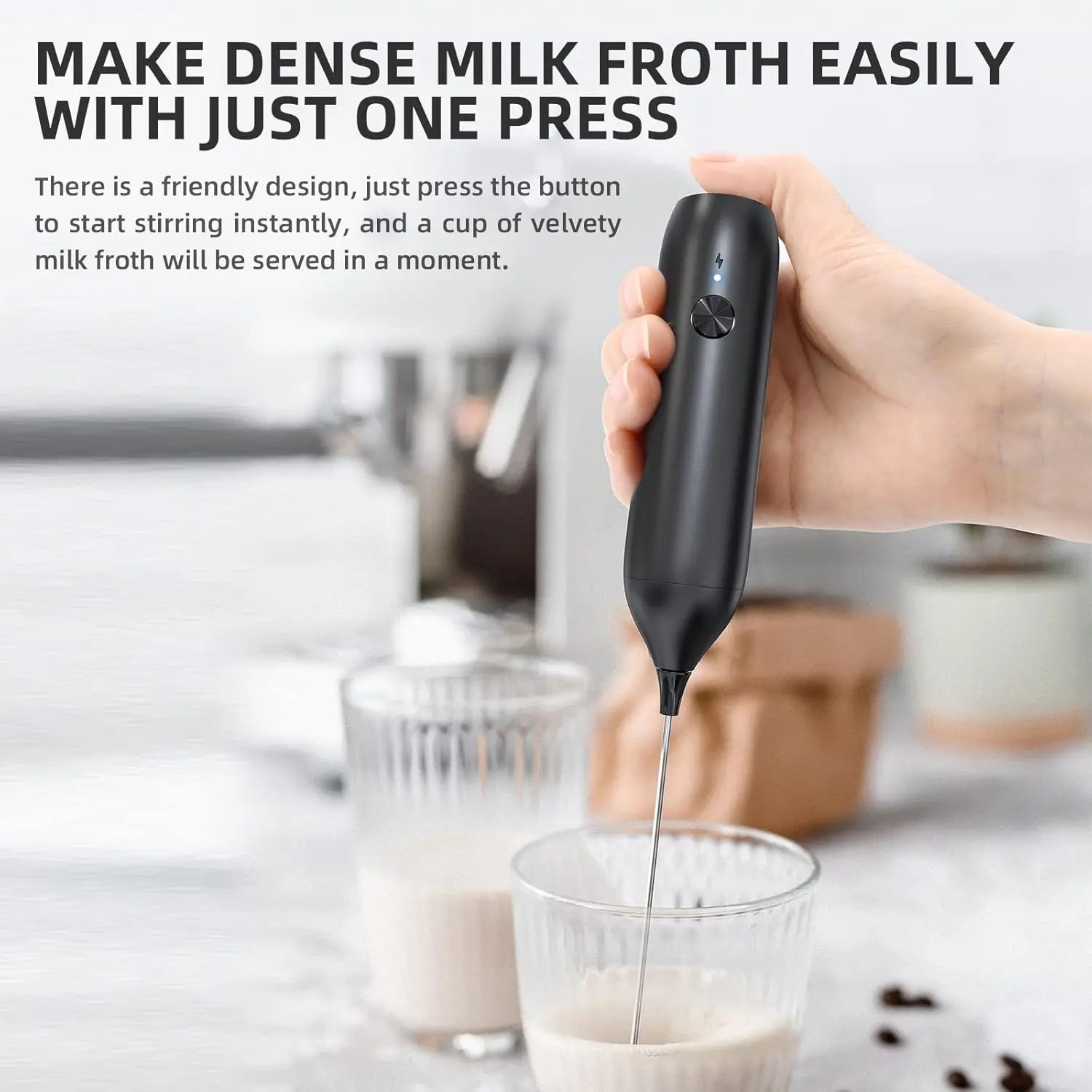 Milk Frother - Electric Hand Milk Frother - Rechargeable Mini Beverage Blender - Hand Milk Frother - With Stainless Steel Blender - Suitable for Milk, Coffee, Latte, Matcha, Black Wholesale Hub