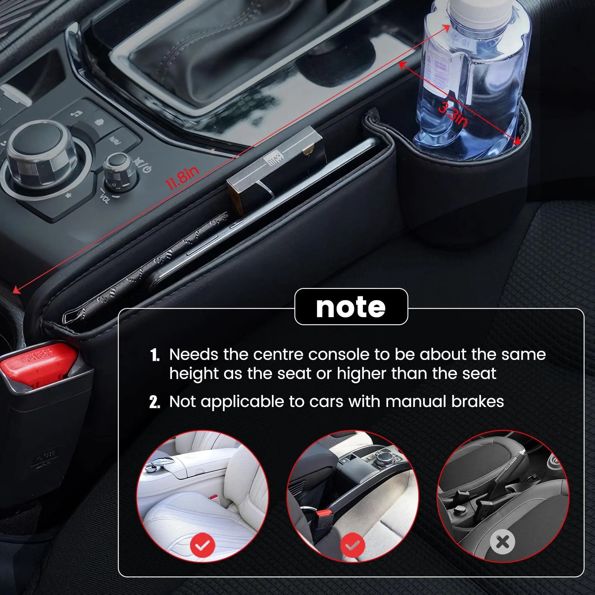 DEIKAL 2 Pack Car Leather Cup Holder Gap Bag - Car Seat Gap Filler & Organizer, Adjustable Seat Gap Storage Box for Phones, Glasses, Keys, Cards Wholesale Hub