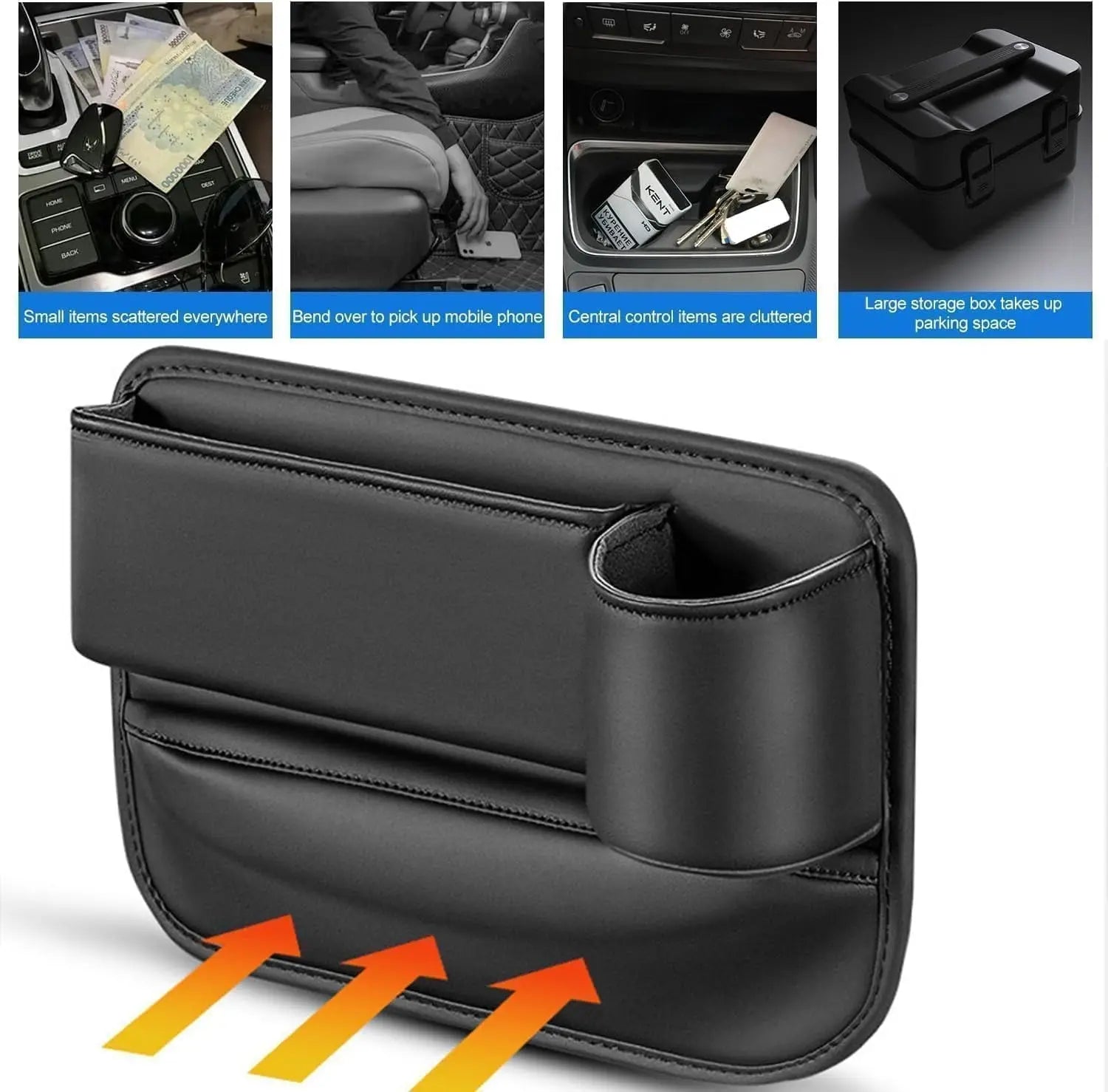 DEIKAL 2 Pack Car Leather Cup Holder Gap Bag - Car Seat Gap Filler & Organizer, Adjustable Seat Gap Storage Box for Phones, Glasses, Keys, Cards Wholesale Hub