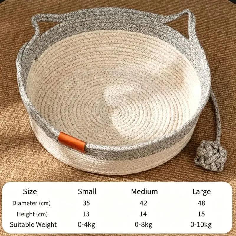 Cat Bed Rope Cotton, Cotton Rope Woven Round Cat Beds Basket with Built-in Teasing Ball, Handwoven Foldable Scratchable for Small & Large pet Gray(M) Wholesale Hub