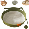 Cat Bed Rope Cotton, Cotton Rope Woven Round Cat Beds Basket with Built-in Teasing Ball, Handwoven Foldable Scratchable for Small & Large pet Green(S) Wholesale Hub