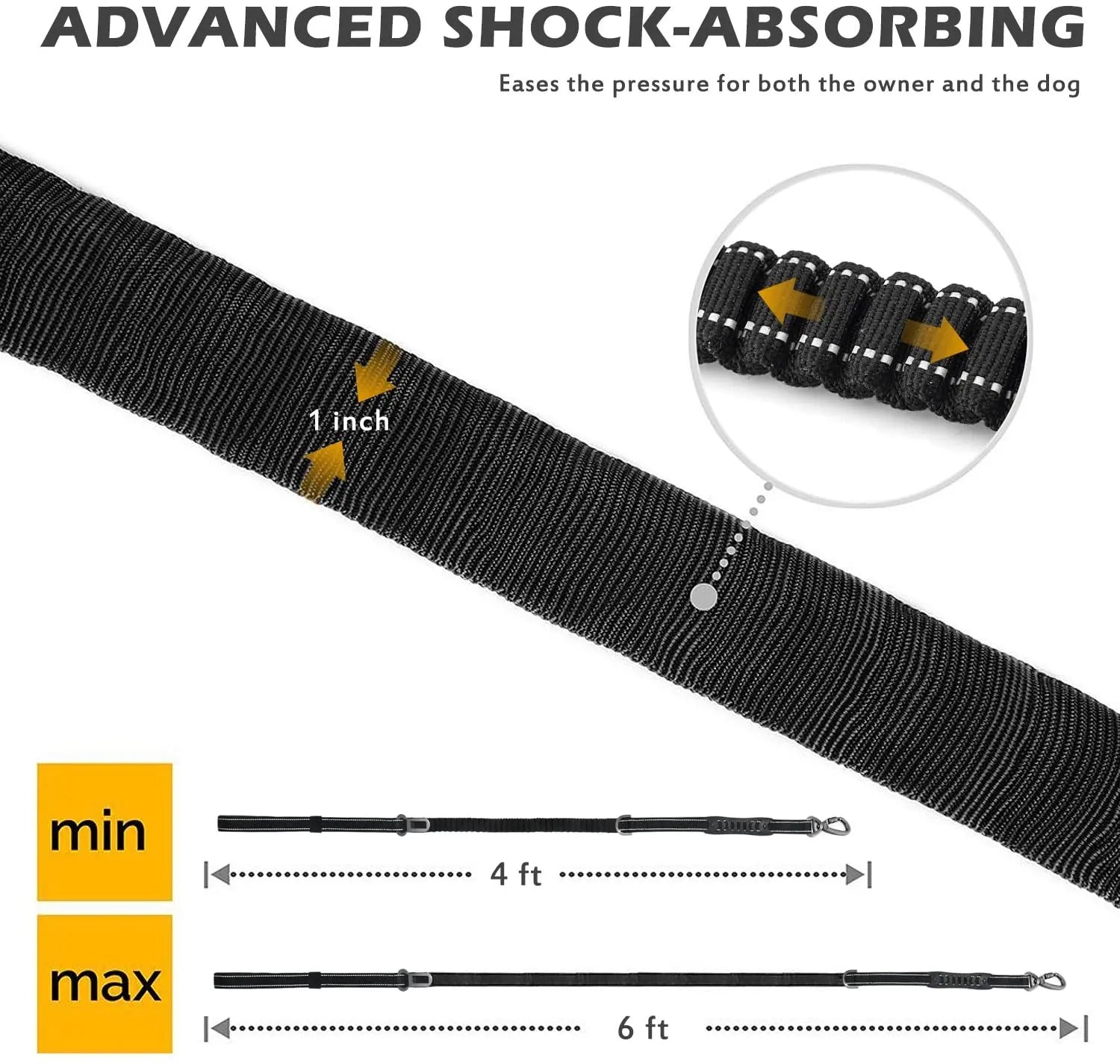 Keyohome Heavy Duty Dog Leash Especially Large Dogs Up to 150lbs, 4-6 Ft Reflective Dog Walking Training Shock Absorbing Bungee L Black Wholesale Hub