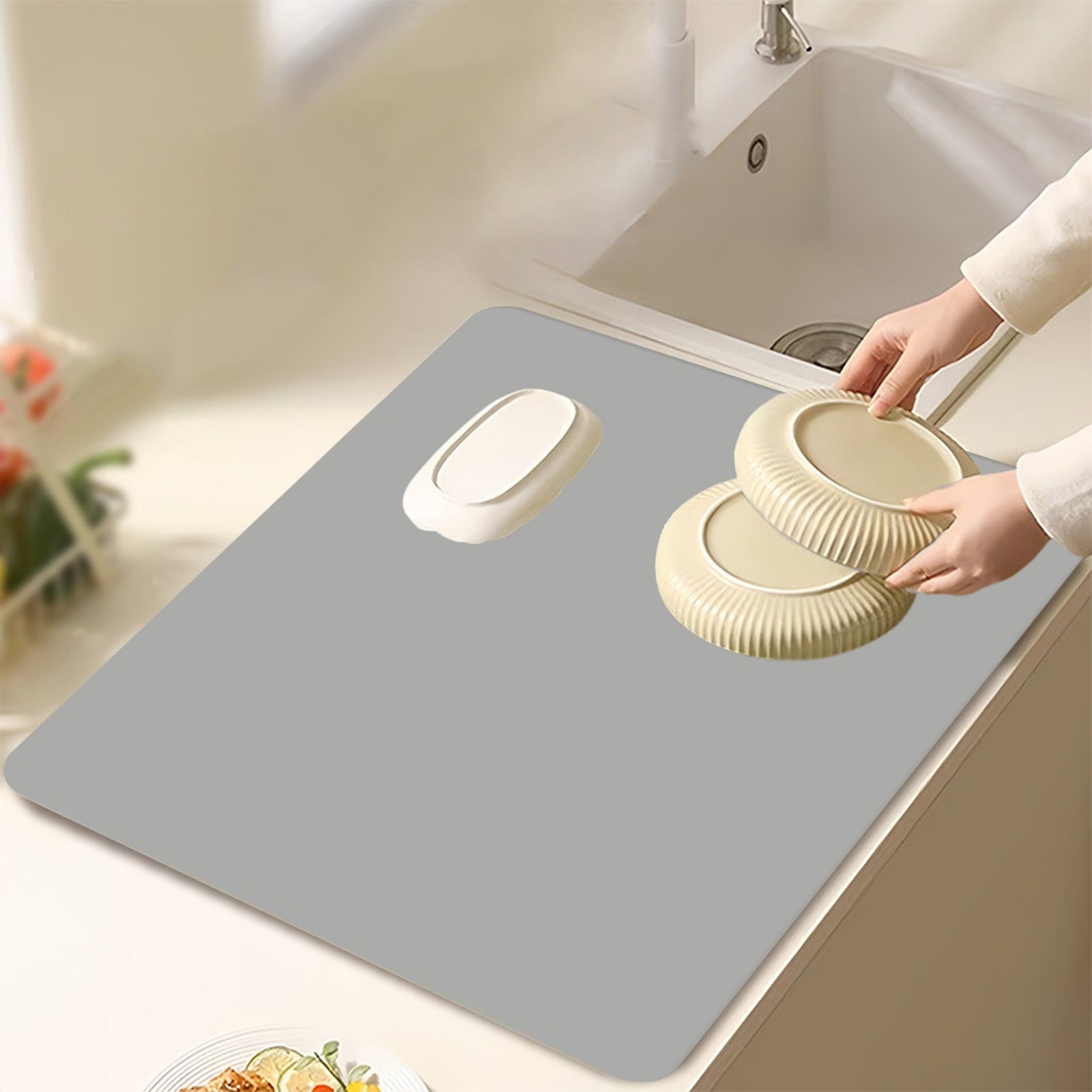 Clearance Under $1 Boovnll Dish Drying Mat, 12x16" High Absorbent & Soft Dish Drainer, Diatomite Drying Matt Kitchen Counter for Kitchen Countertops, Sinks, Draining Racks, Drying Mat Gray Wholesale Hub
