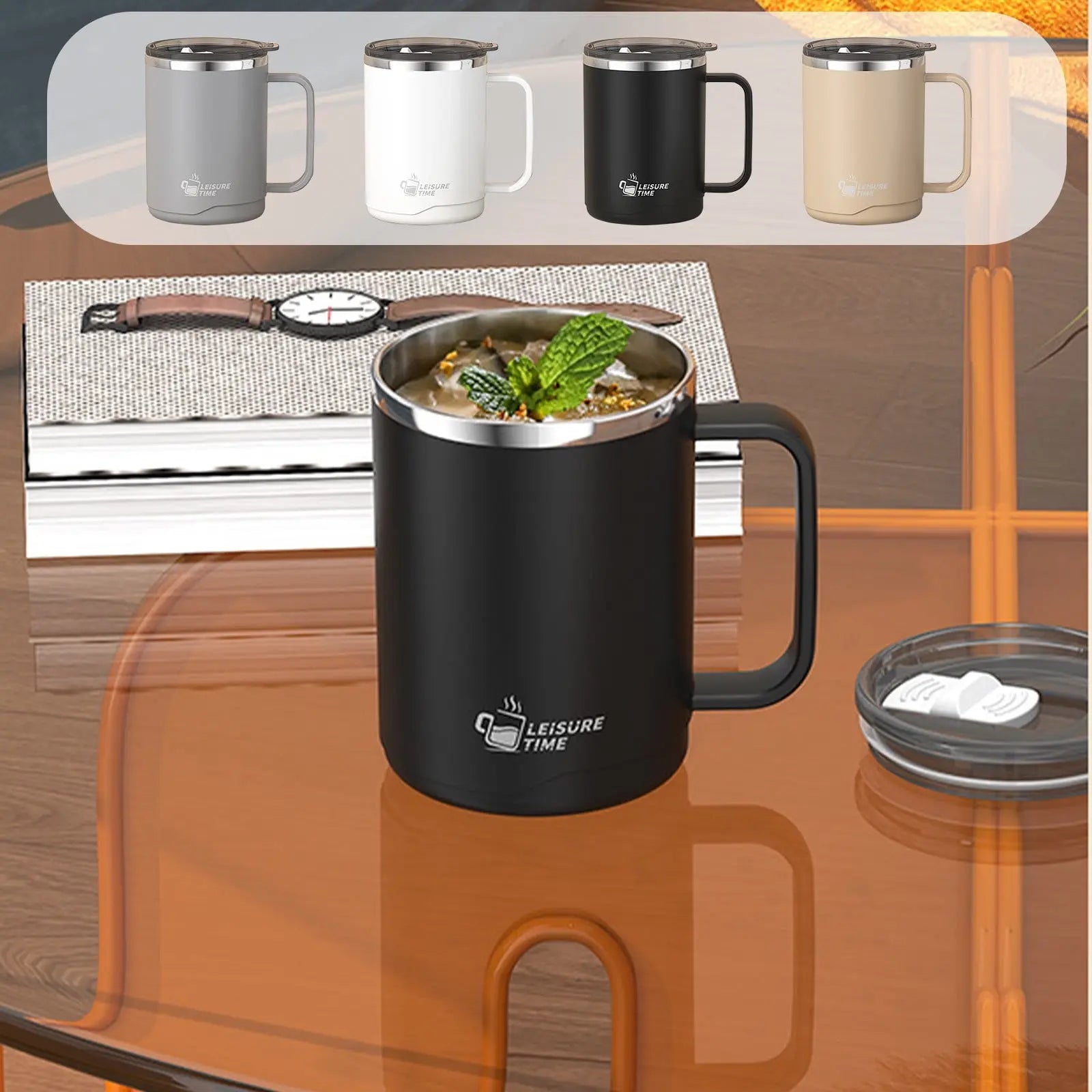 Insulated Coffee Mug with Handle & Lid - 17oz Stainless Steel Travel Tumbler, Double Wall Vacuum (Black) by PALIFEUR 01_【Limited Edition】 2026 New Model Smart Coffee Mug Wholesale Hub