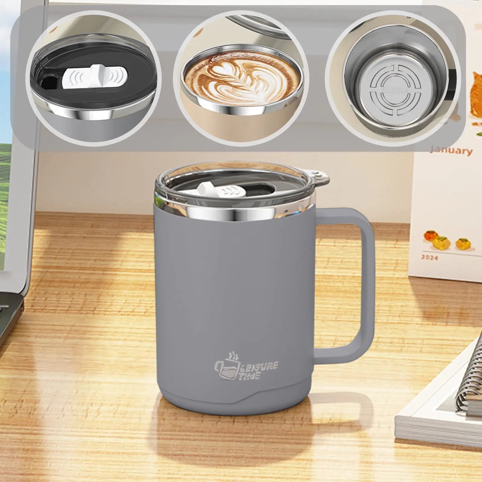 Insulated Coffee Mug with Handle & Lid - 17oz Stainless Steel Travel Tumbler, Double Wall Vacuum (Black) by PALIFEUR 02_【Limited Time Offer】 Upgraded Double-Wall Insulated Coffee Mug Wholesale Hub