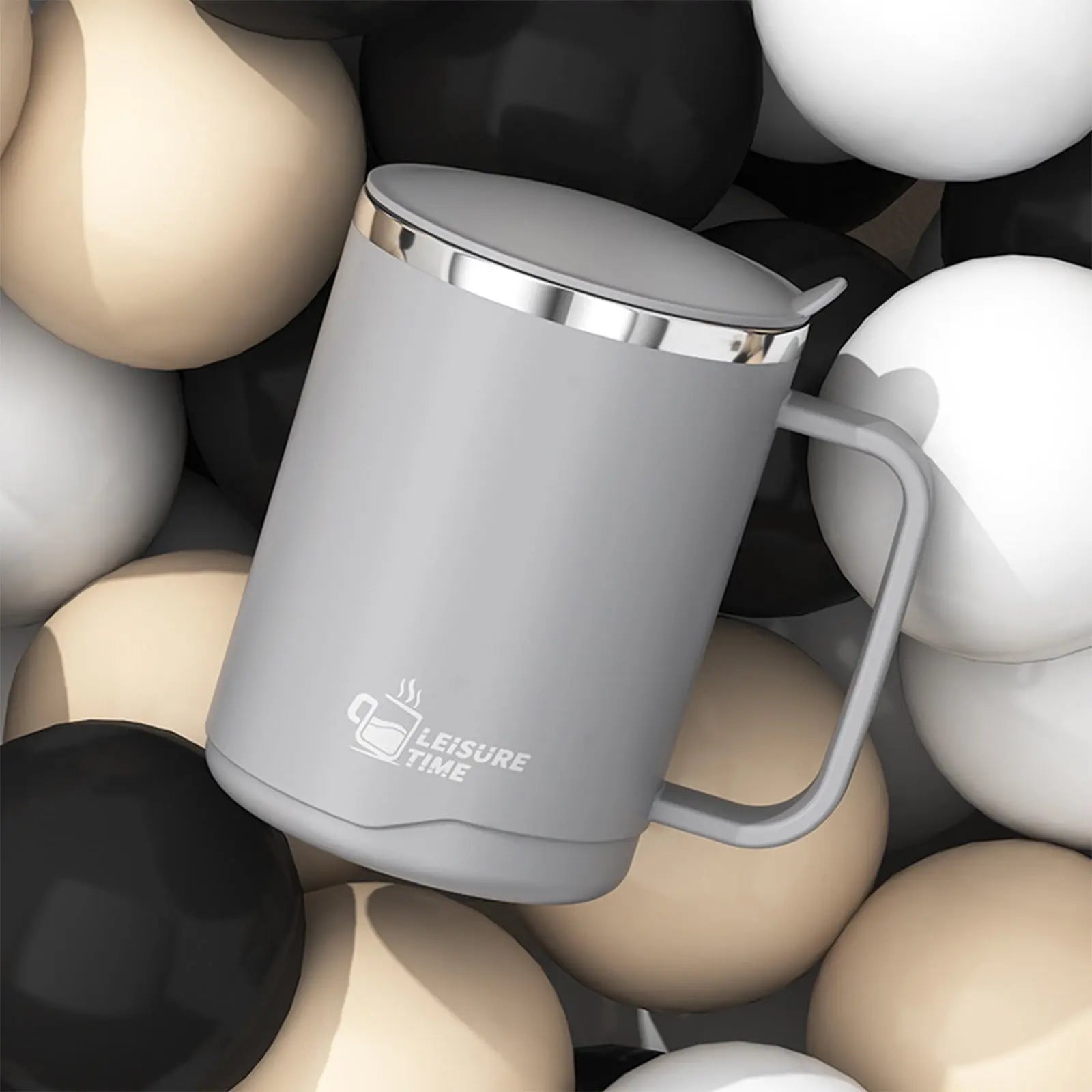 Insulated Coffee Mug with Handle & Lid - 17oz Stainless Steel Travel Tumbler, Double Wall Vacuum (Black) by PALIFEUR 02_【Limited Time Offer】 Upgraded Double-Wall Insulated Coffee Mug Wholesale Hub