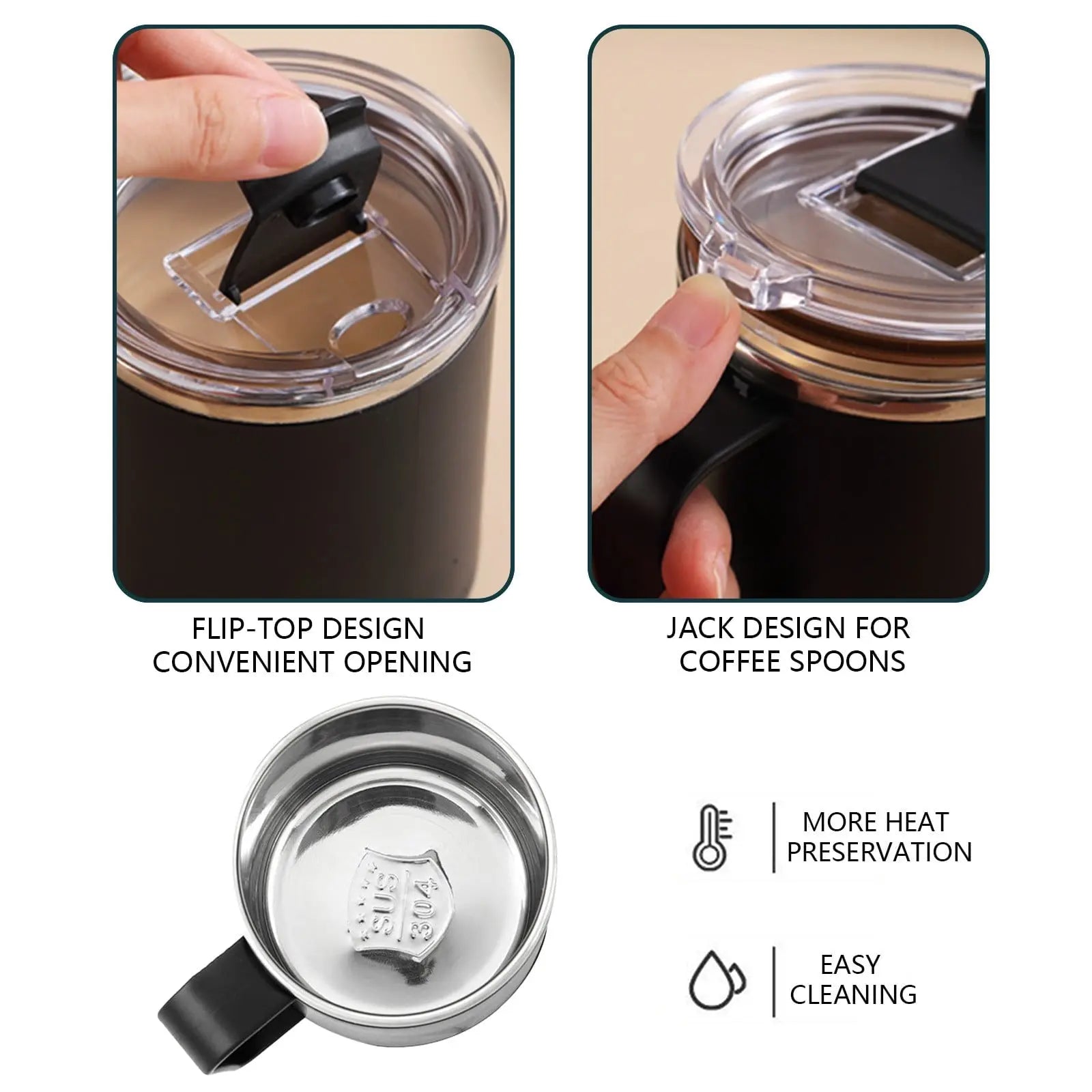 Insulated Coffee Mug with Handle & Lid - 17oz Stainless Steel Travel Tumbler, Double Wall Vacuum (Black) by PALIFEUR 10_【XL Capacity】 17oz Large Capacity Coffee Mug Wholesale Hub