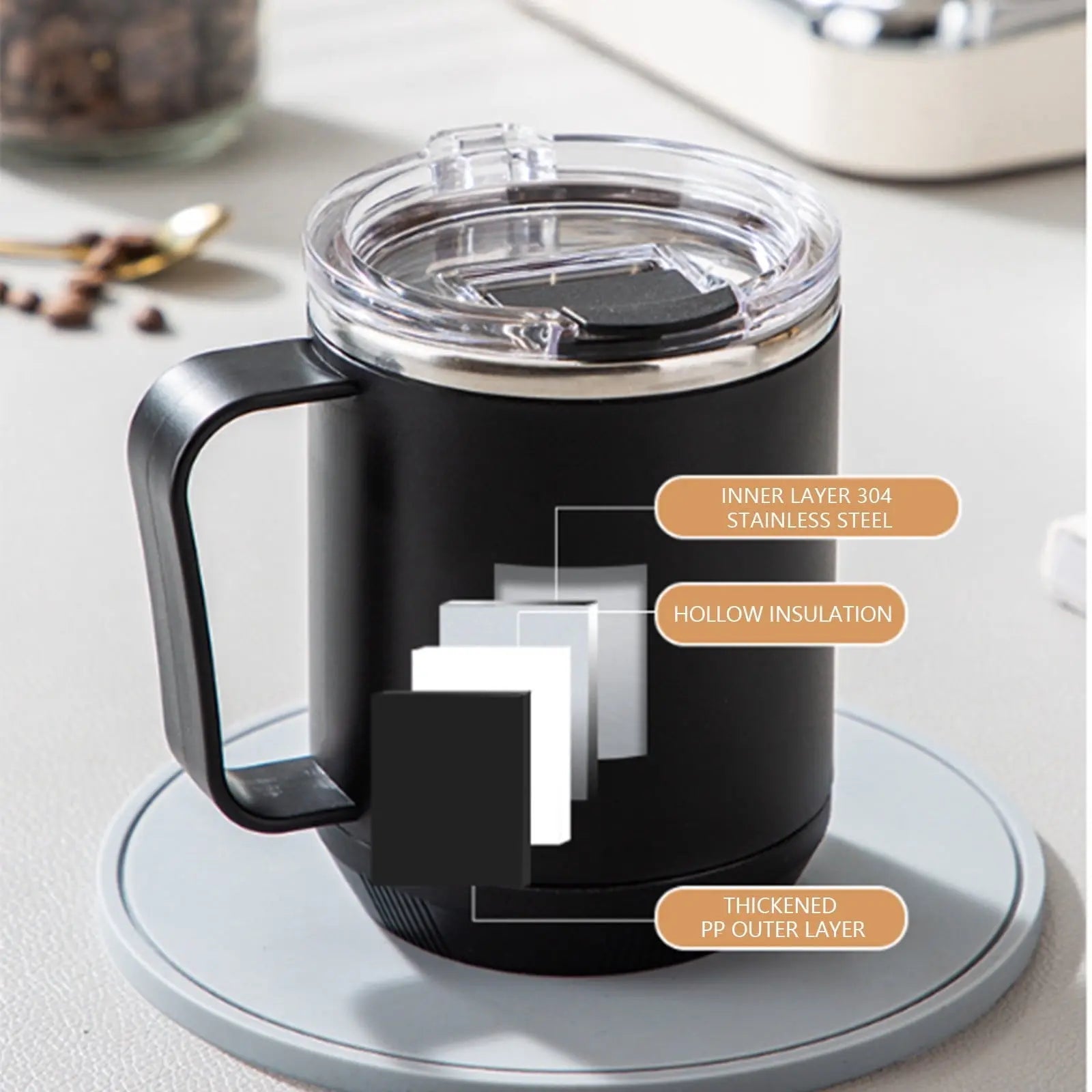 Insulated Coffee Mug with Handle & Lid - 17oz Stainless Steel Travel Tumbler, Double Wall Vacuum (Black) by PALIFEUR 10_【XL Capacity】 17oz Large Capacity Coffee Mug Wholesale Hub
