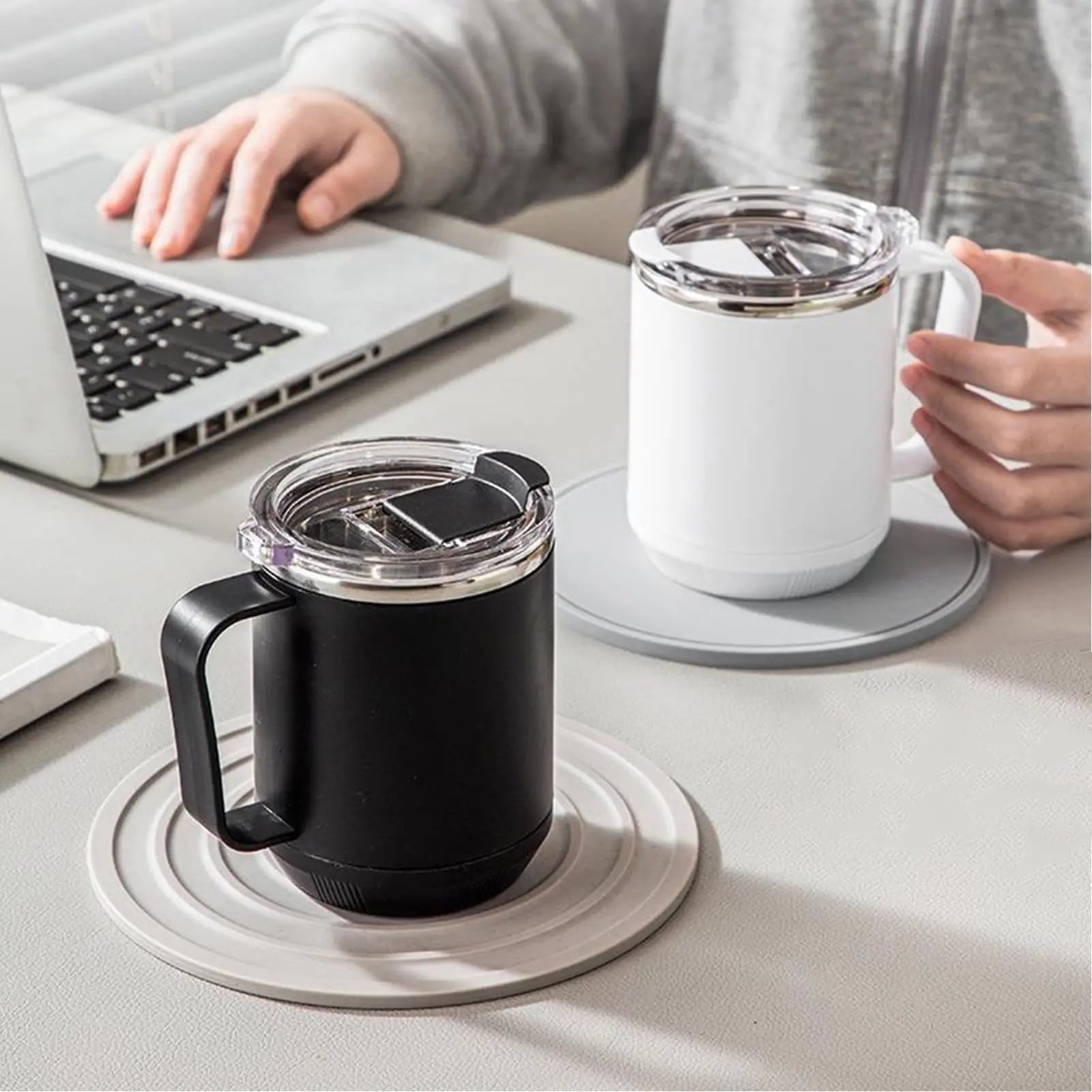 Insulated Coffee Mug with Handle & Lid - 17oz Stainless Steel Travel Tumbler, Double Wall Vacuum (Black) by PALIFEUR 11_【Office Essential】 Desktop Smart Temperature Control Coffee Mug Wholesale Hub