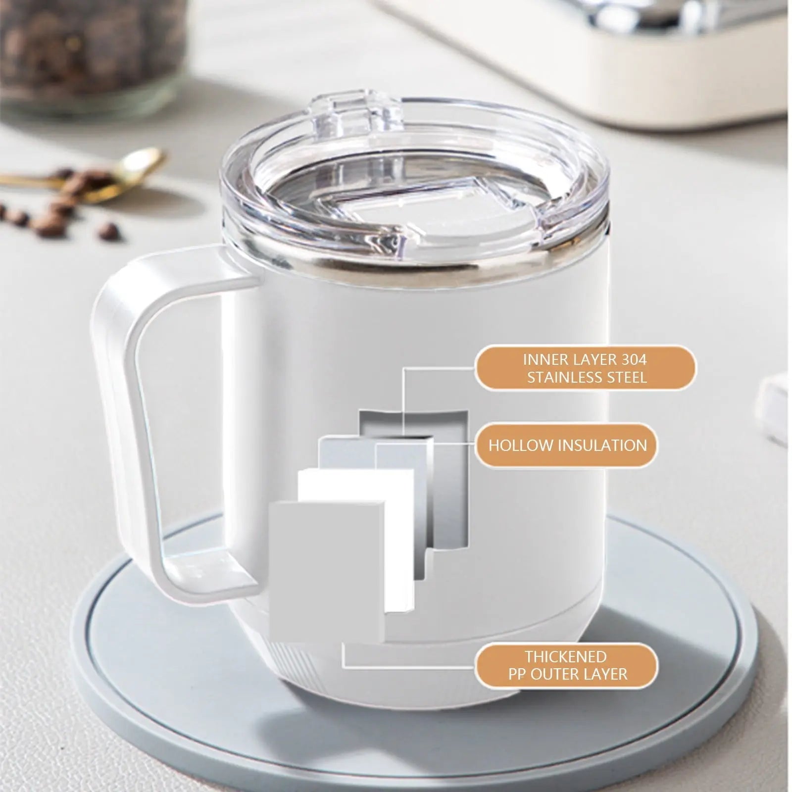 Insulated Coffee Mug with Handle & Lid - 17oz Stainless Steel Travel Tumbler, Double Wall Vacuum (Black) by PALIFEUR 11_【Office Essential】 Desktop Smart Temperature Control Coffee Mug Wholesale Hub