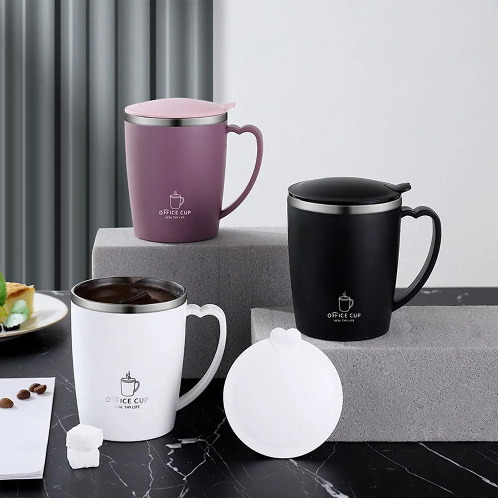 Insulated Coffee Mug with Handle & Lid - 17oz Stainless Steel Travel Tumbler, Double Wall Vacuum (Black) by PALIFEUR 19_【Corporate Gifts】 Company Logo Customized Coffee Cup Wholesale Hub
