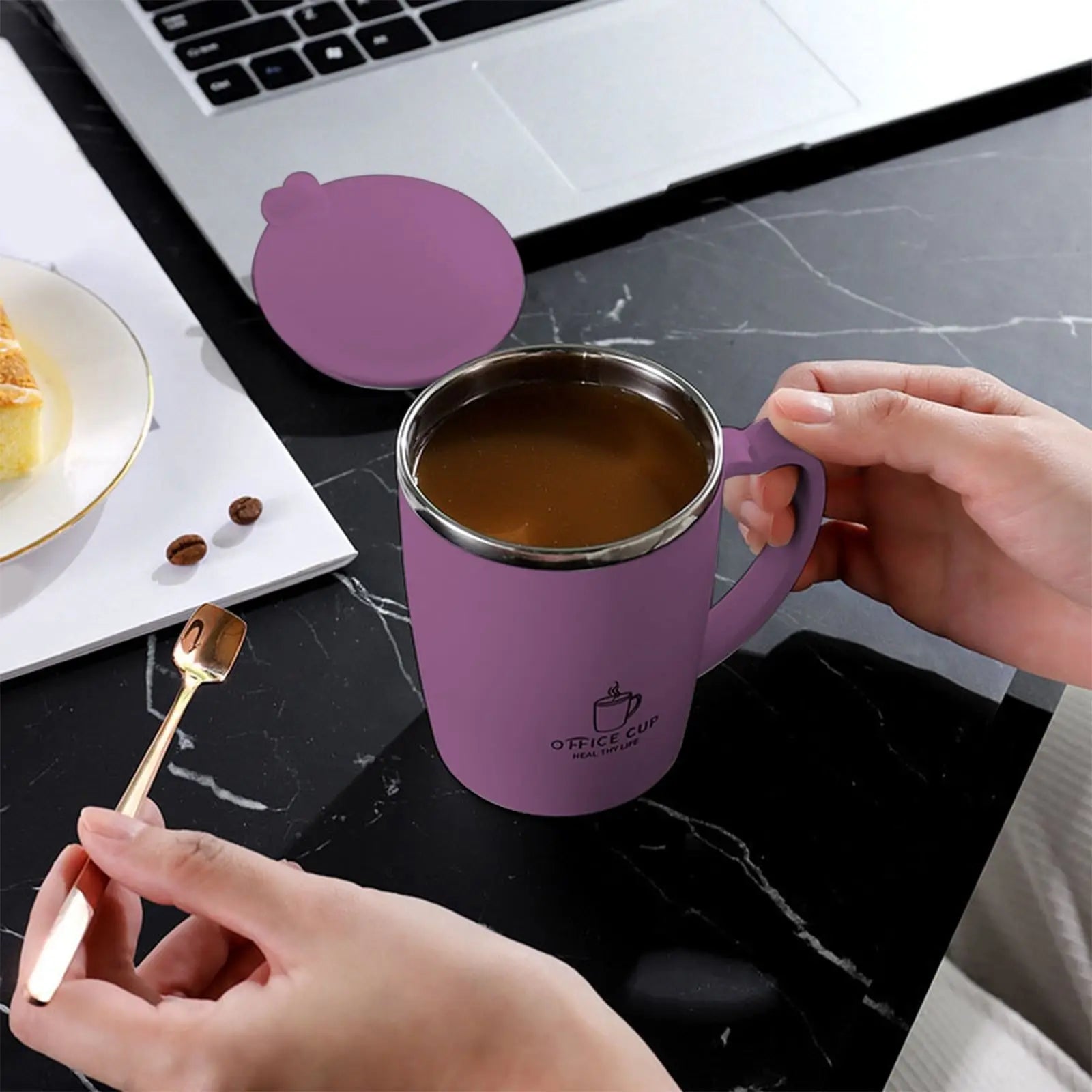 Insulated Coffee Mug with Handle & Lid - 17oz Stainless Steel Travel Tumbler, Double Wall Vacuum (Black) by PALIFEUR 19_【Corporate Gifts】 Company Logo Customized Coffee Cup Wholesale Hub