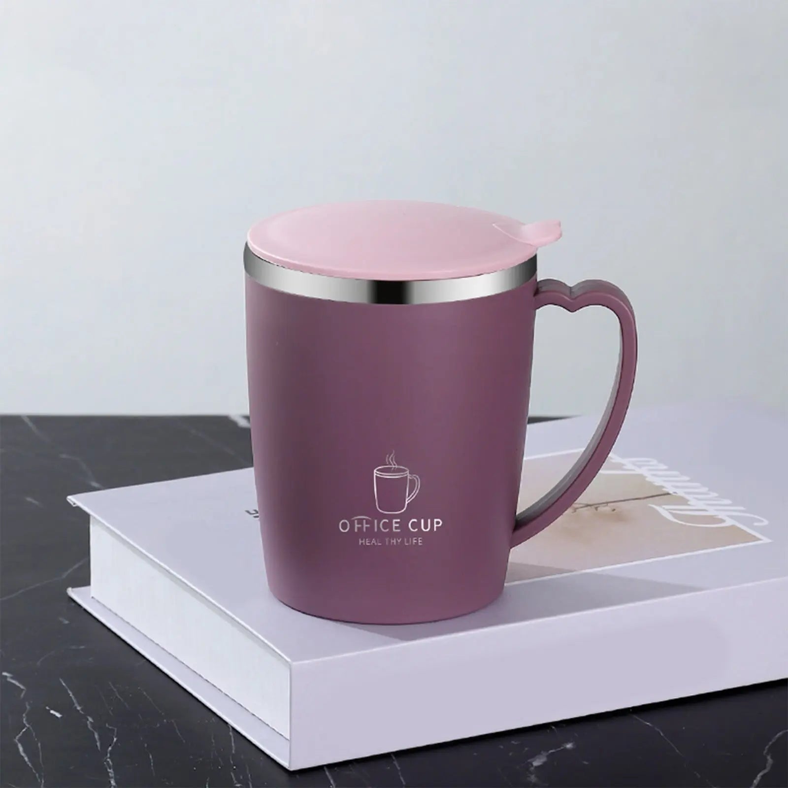 Insulated Coffee Mug with Handle & Lid - 17oz Stainless Steel Travel Tumbler, Double Wall Vacuum (Black) by PALIFEUR 19_【Corporate Gifts】 Company Logo Customized Coffee Cup Wholesale Hub