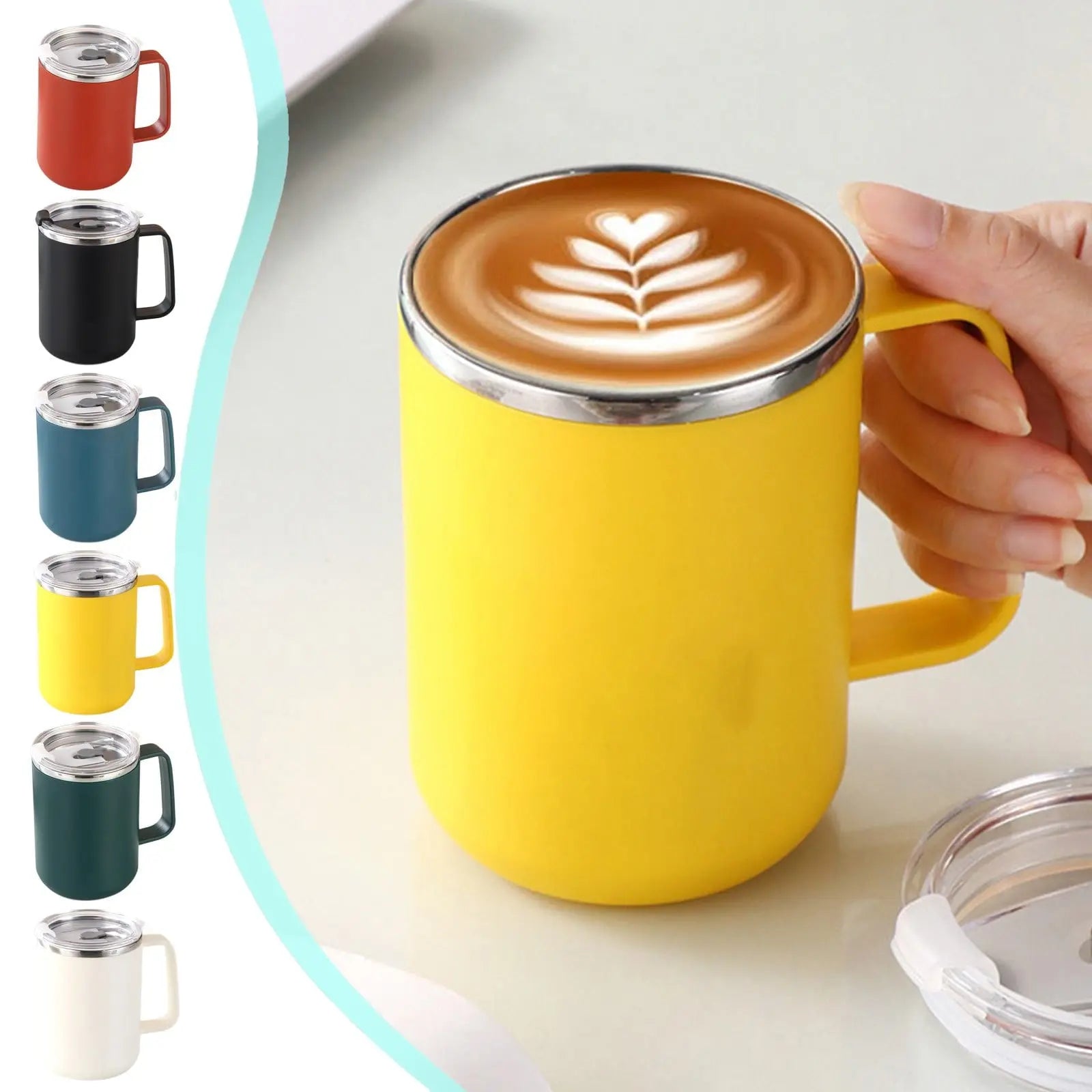 Insulated Coffee Mug with Handle & Lid - 17oz Stainless Steel Travel Tumbler, Double Wall Vacuum (Black) by PALIFEUR 26_【Certified Quality】 International Food Safety Certified Coffee Cup Wholesale Hub