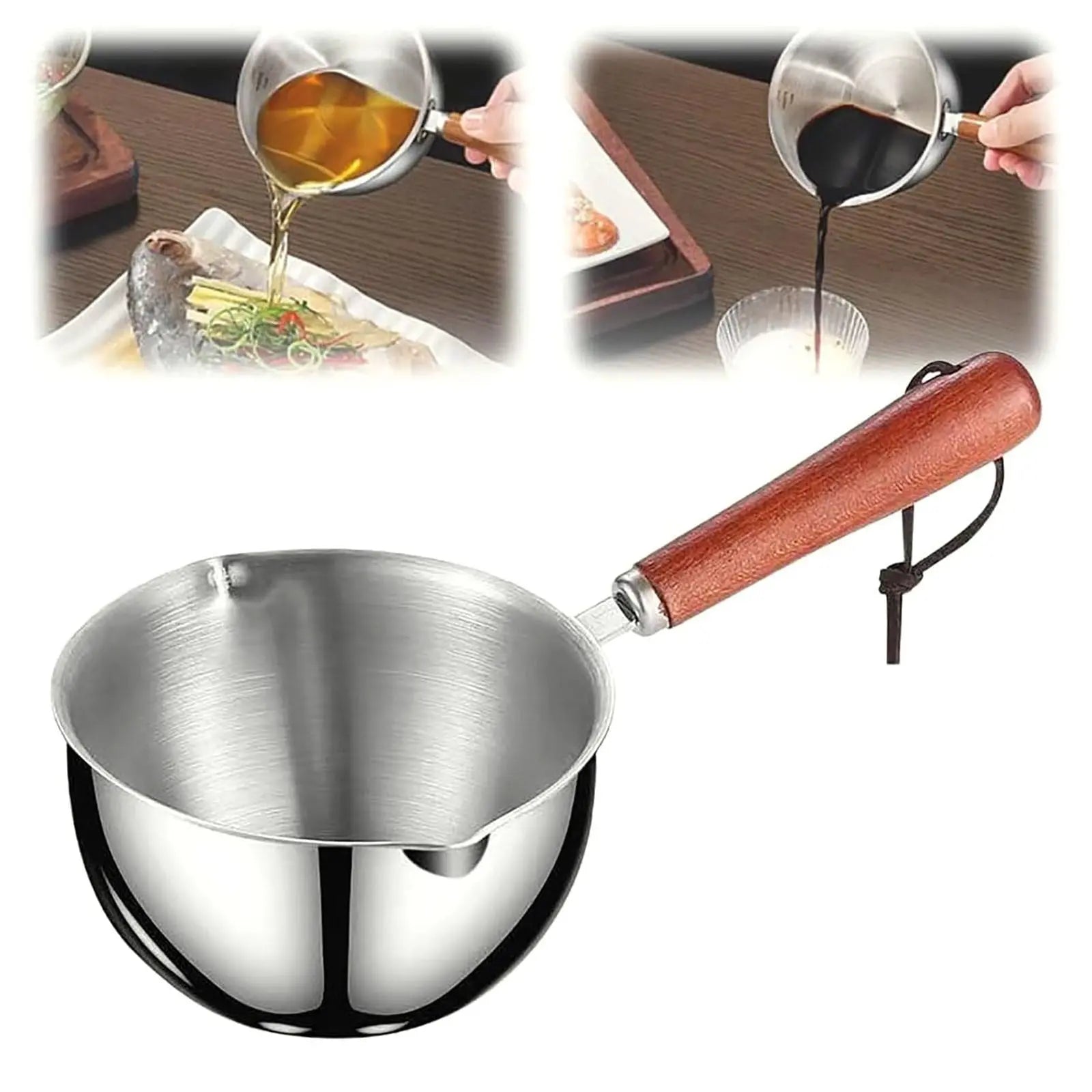 JWDX Cooking Utensils Clearance, Stainless Hot Oil Pot with Wooden Handle New Oil Pot Container for Kitchen Cooking Oil Strainer Pot A Wholesale Hub