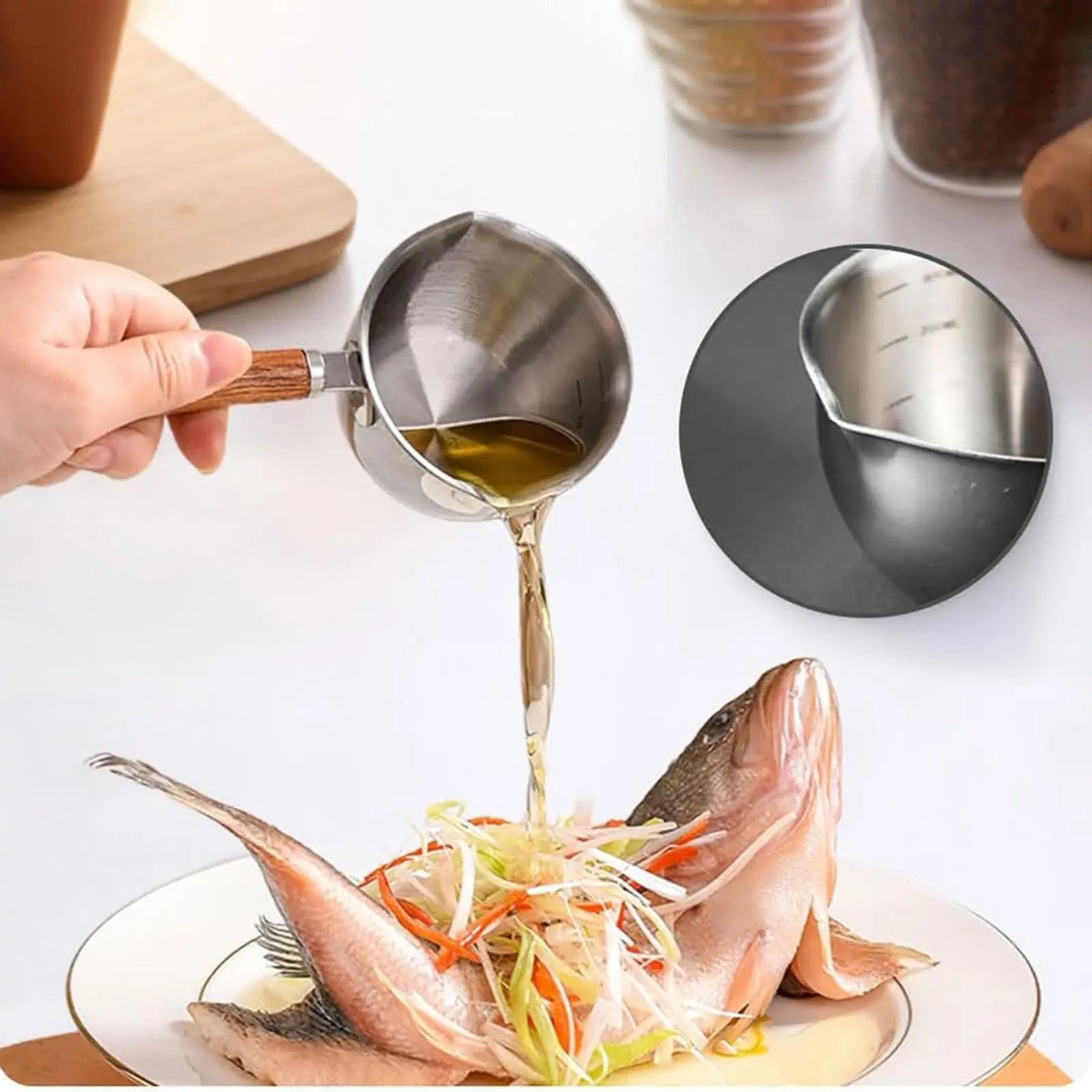 JWDX Cooking Utensils Clearance, Stainless Hot Oil Pot with Wooden Handle New Oil Pot Container for Kitchen Cooking Oil Strainer Pot A Wholesale Hub