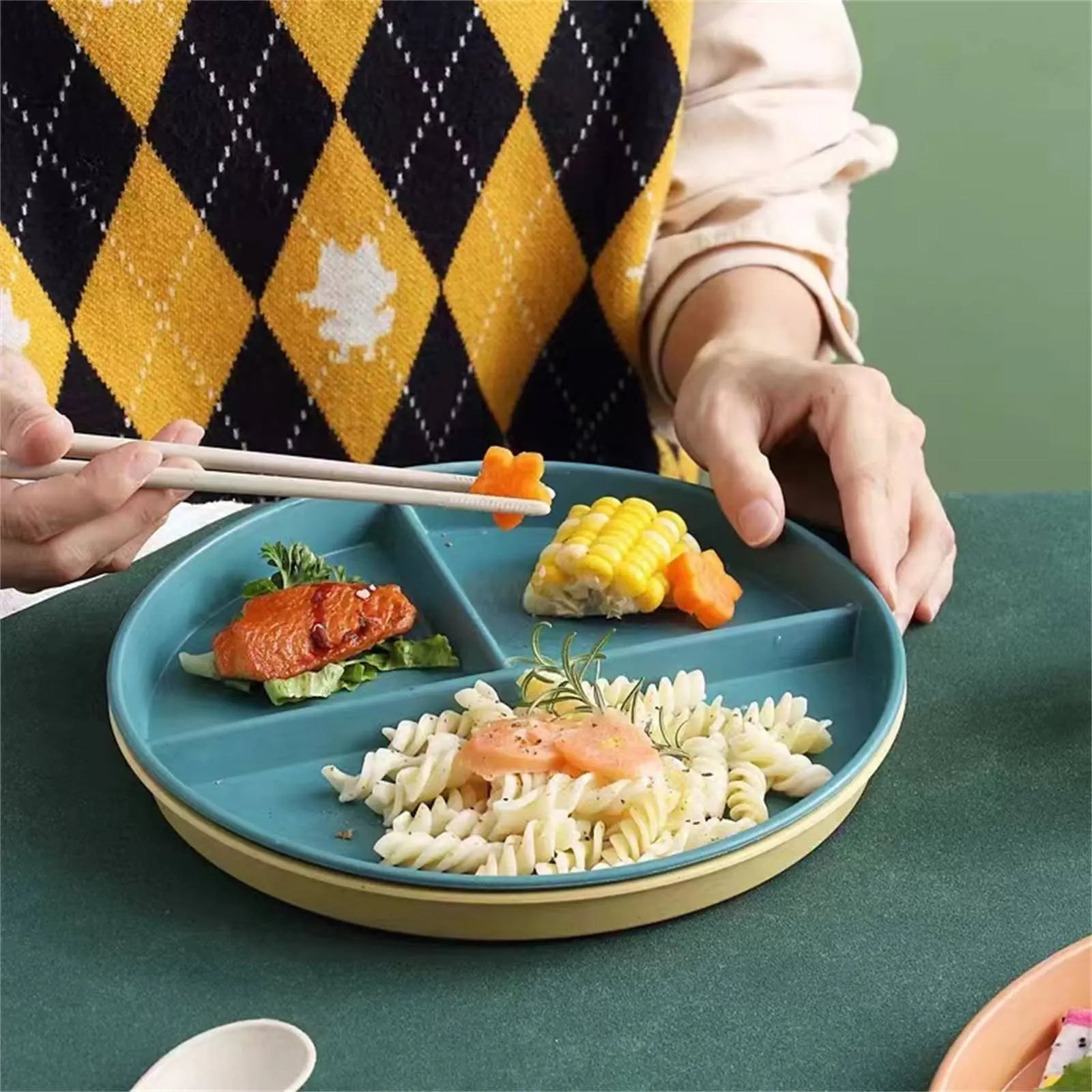 JWDX Tableware Clearance, Wheat Plates for Adults Reusable Dinnerware Set Kids Divided Plate Bariatric Plastic Salad Lunch Tray Microwave and Dishwasher A Wholesale Hub