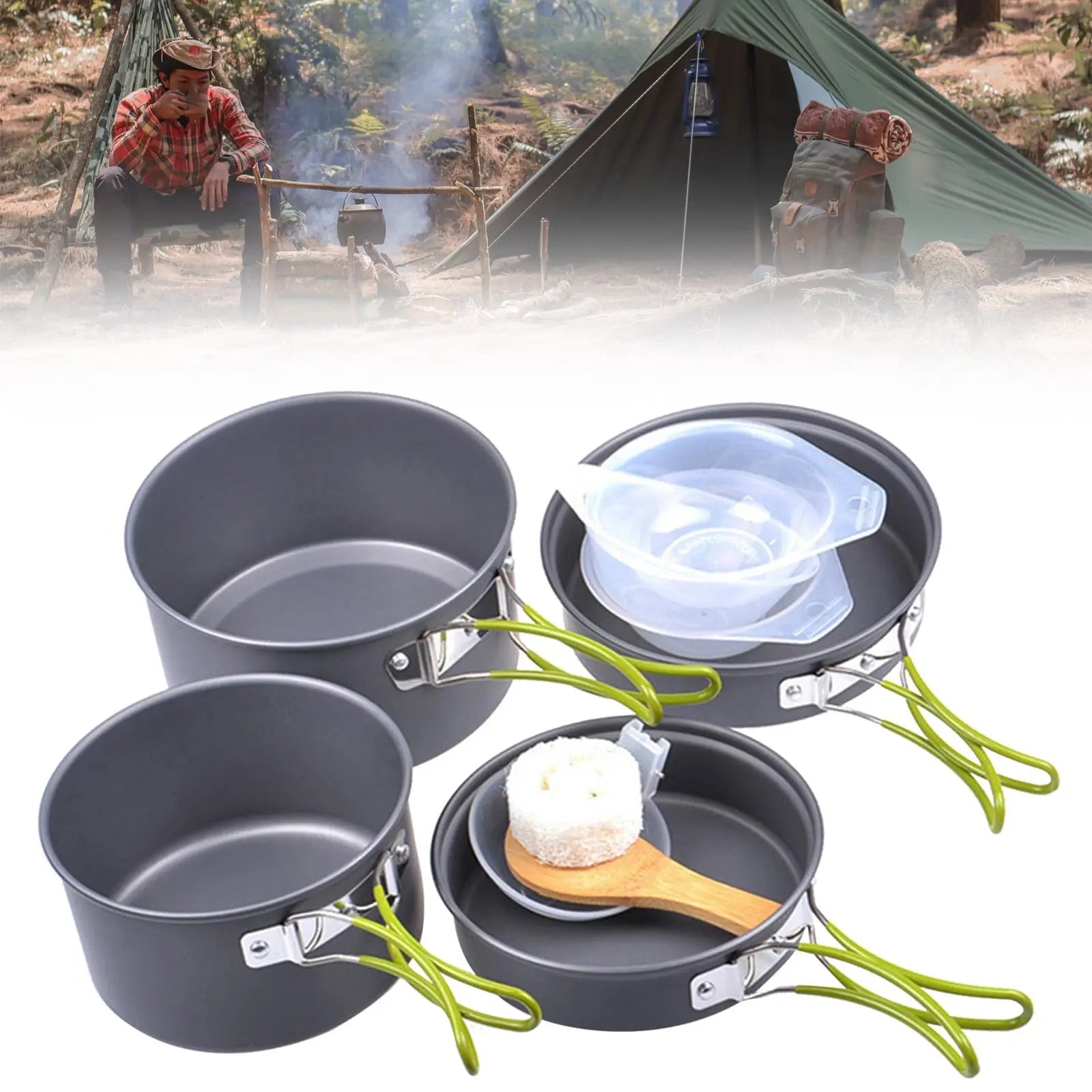 JWDX Cooking Utensils Clearance, Outdoor Camping Set Pot Cookware Picnic Pot Set Portable Alumina Heat Shielded Set Pot for 2 to 3 People As shown Wholesale Hub
