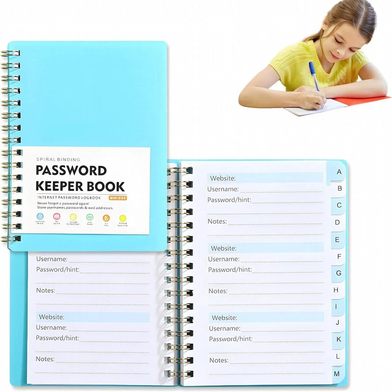 JWDX Hot Clearance! Password Book Password Book with Personal Alphabet Label Internet Address and Password Headquarters Password Log, A Spiral Code Book Spiral code book Grey Wholesale Hub