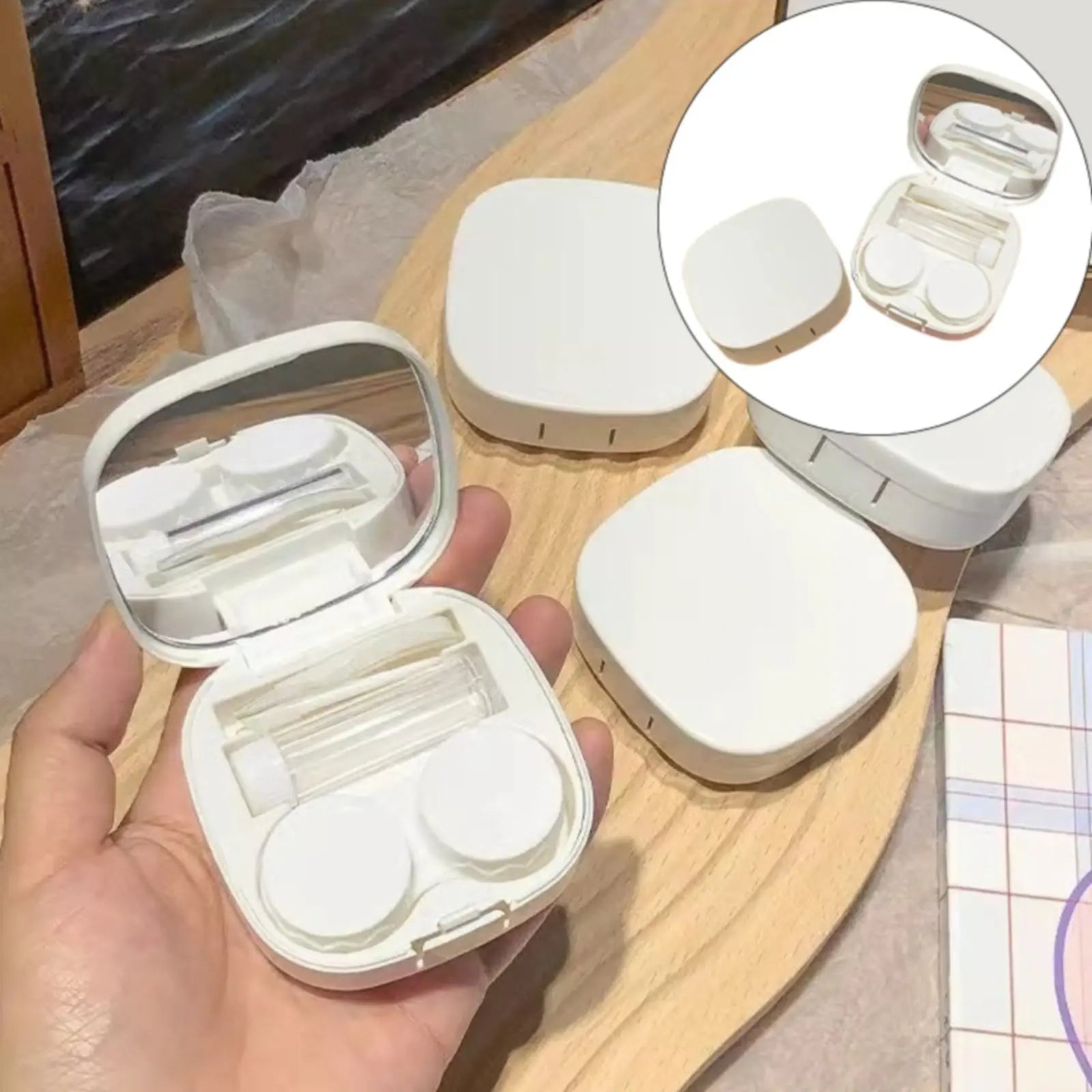 LGCASL, Case with Handmade Cute Contact Case with Tweezers Remover Tool Solution Bottle for Travel Outdoor Home Dormitory and Daily Use, Contact Lens Storage Box Yellow contact lens storage box White Wholesale Hub