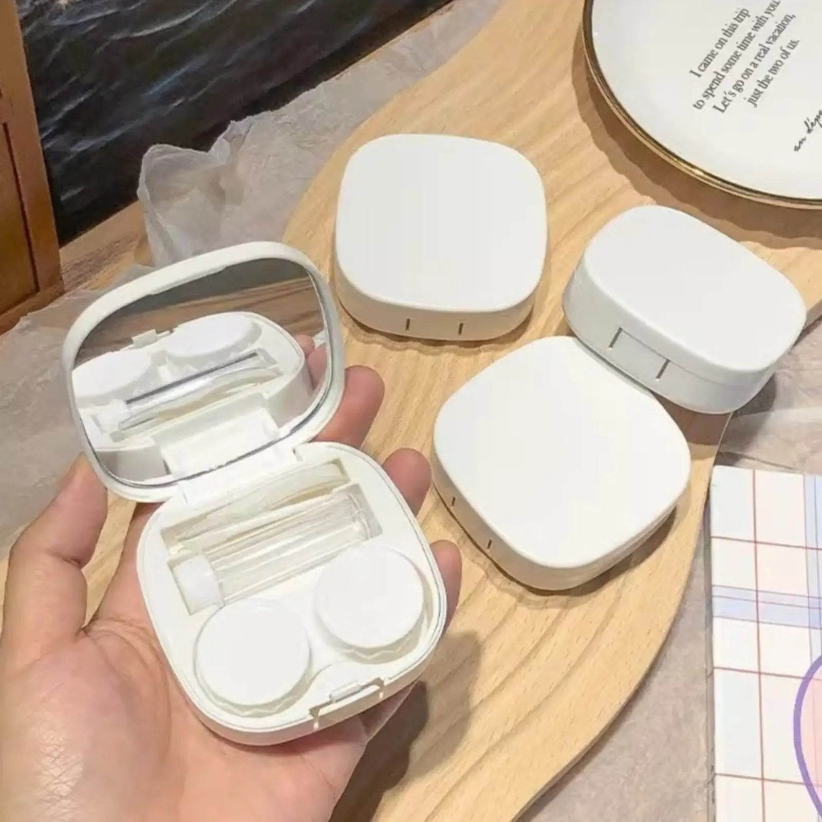 LGCASL, Case with Handmade Cute Contact Case with Tweezers Remover Tool Solution Bottle for Travel Outdoor Home Dormitory and Daily Use, Contact Lens Storage Box Yellow contact lens storage box White Wholesale Hub