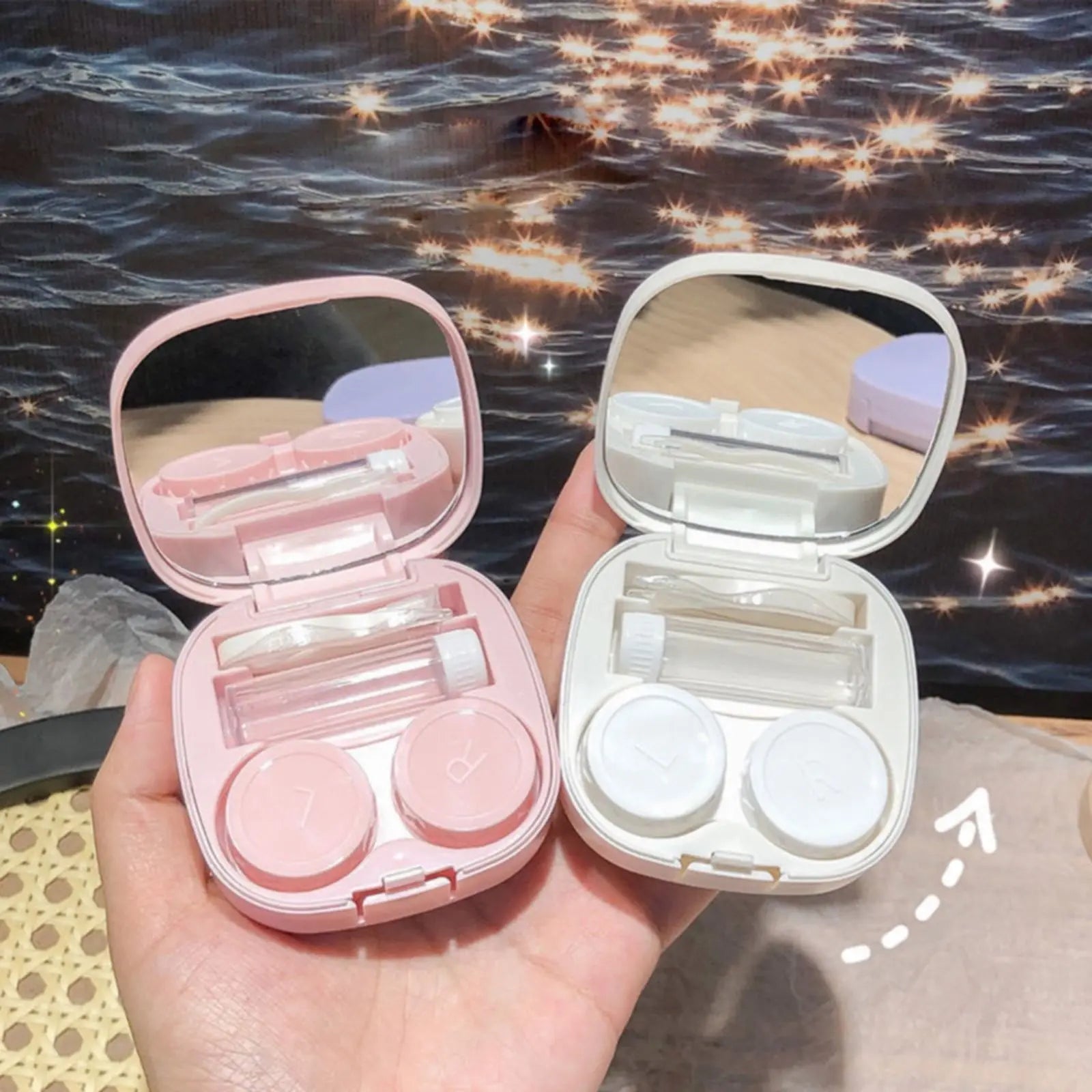 LGCASL, Case with Handmade Cute Contact Case with Tweezers Remover Tool Solution Bottle for Travel Outdoor Home Dormitory and Daily Use, Contact Lens Storage Box Yellow contact lens storage box White Wholesale Hub