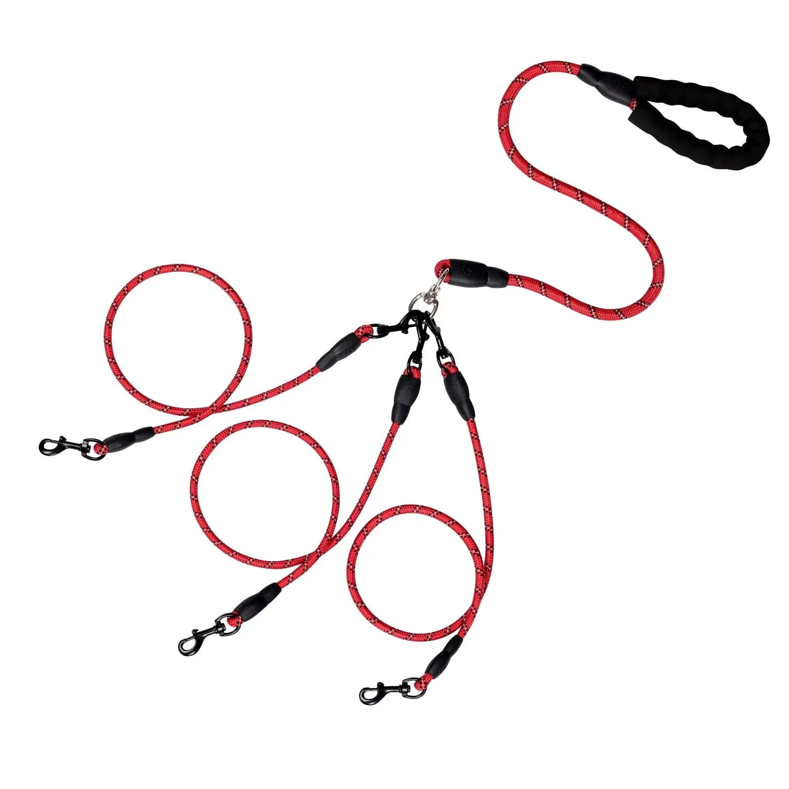 LGCASL 3 Dog Leash No Tangle, Heavy Duty Multiple Dog Lead Shock Absorbing Bungee, Triple Bungee Leash, Reflective Dog Leash Free Multi Pet Walking Rope with Detachable, Black Red Wholesale Hub