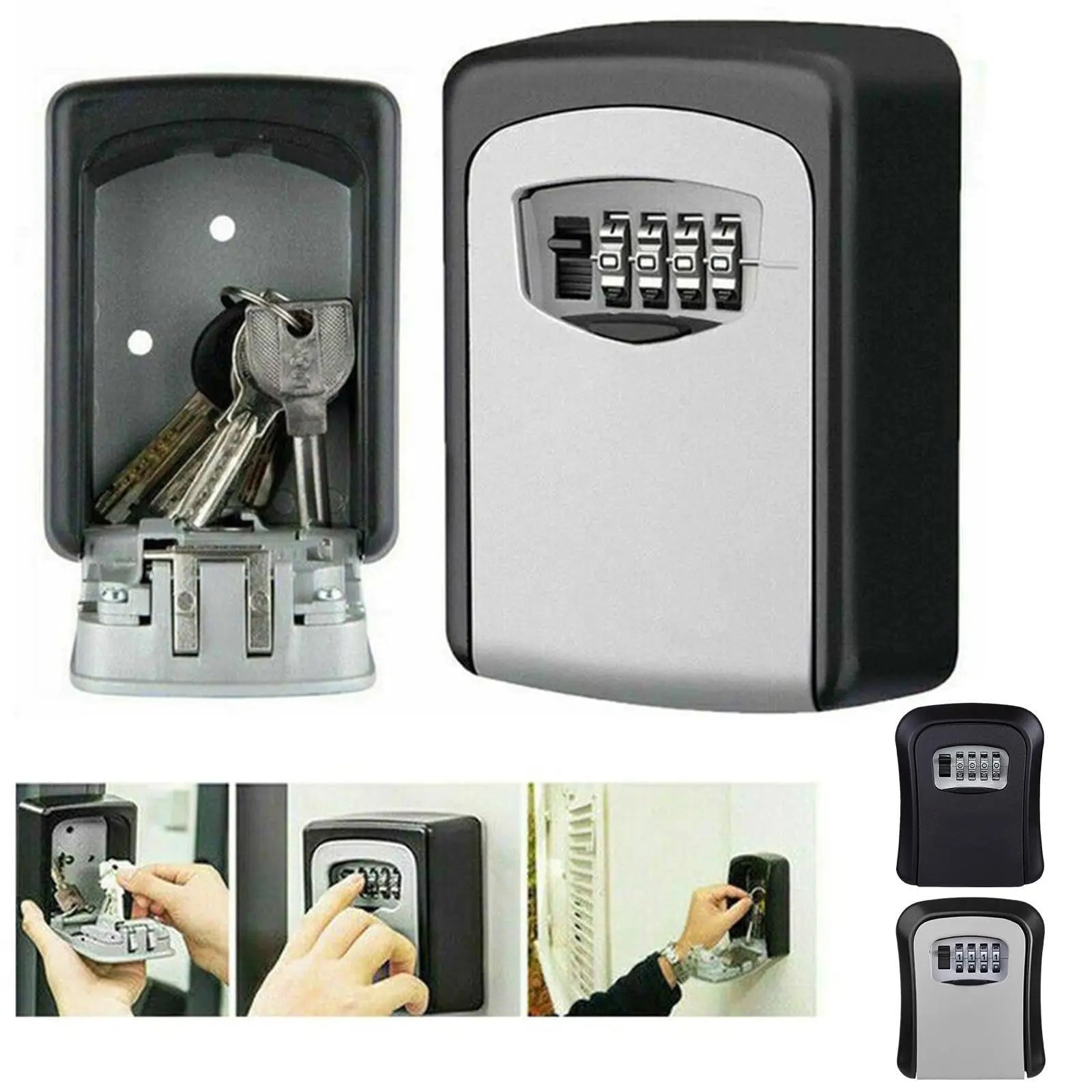 Misterolina Wall Mount 4 Digits Combination Waterproof Outdoor Key Hider Safe, Black/Gray, 11.5 X 9.5 X 4 cm Wholesale Hub
