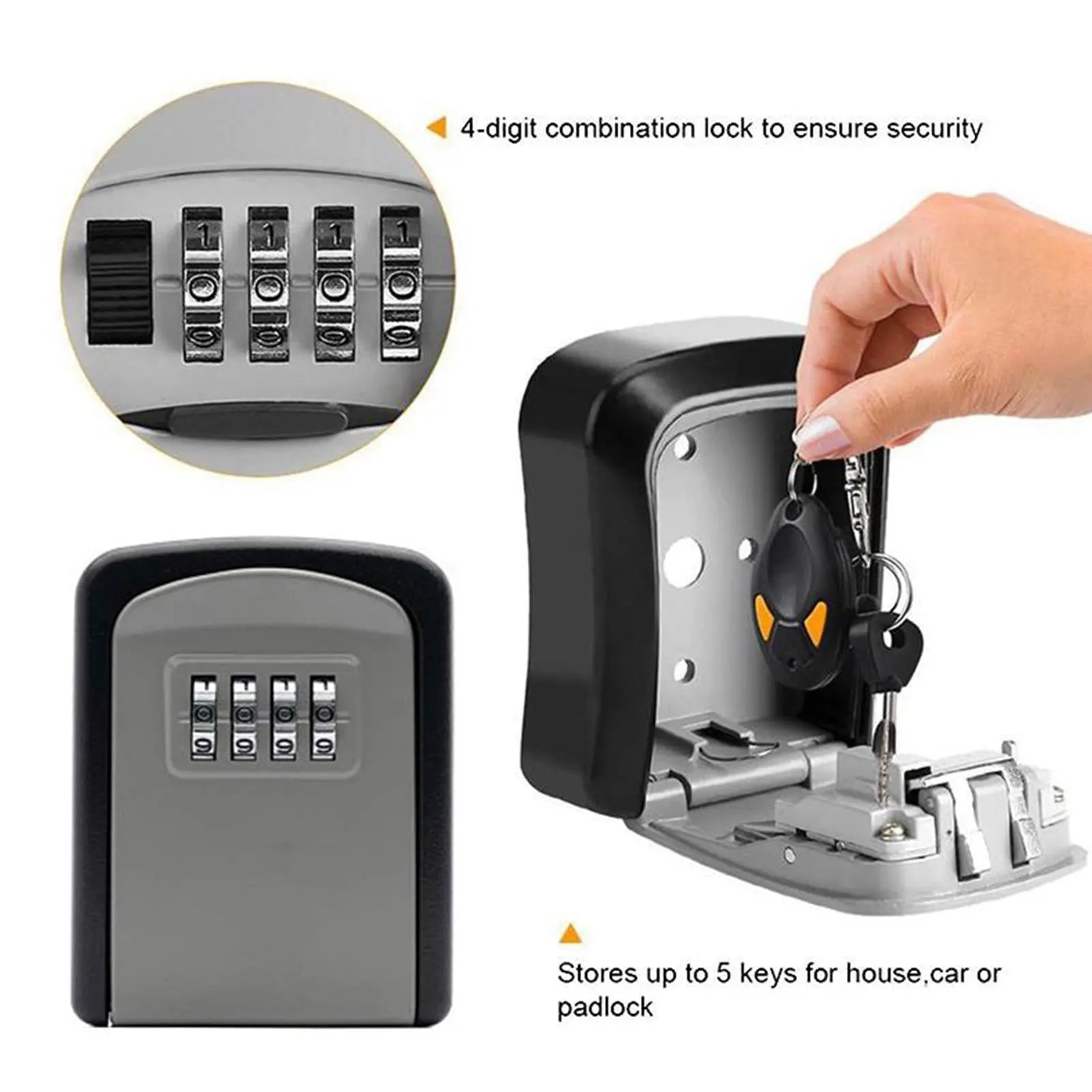 Misterolina Wall Mount 4 Digits Combination Waterproof Outdoor Key Hider Safe, Black/Gray, 11.5 X 9.5 X 4 cm Wholesale Hub