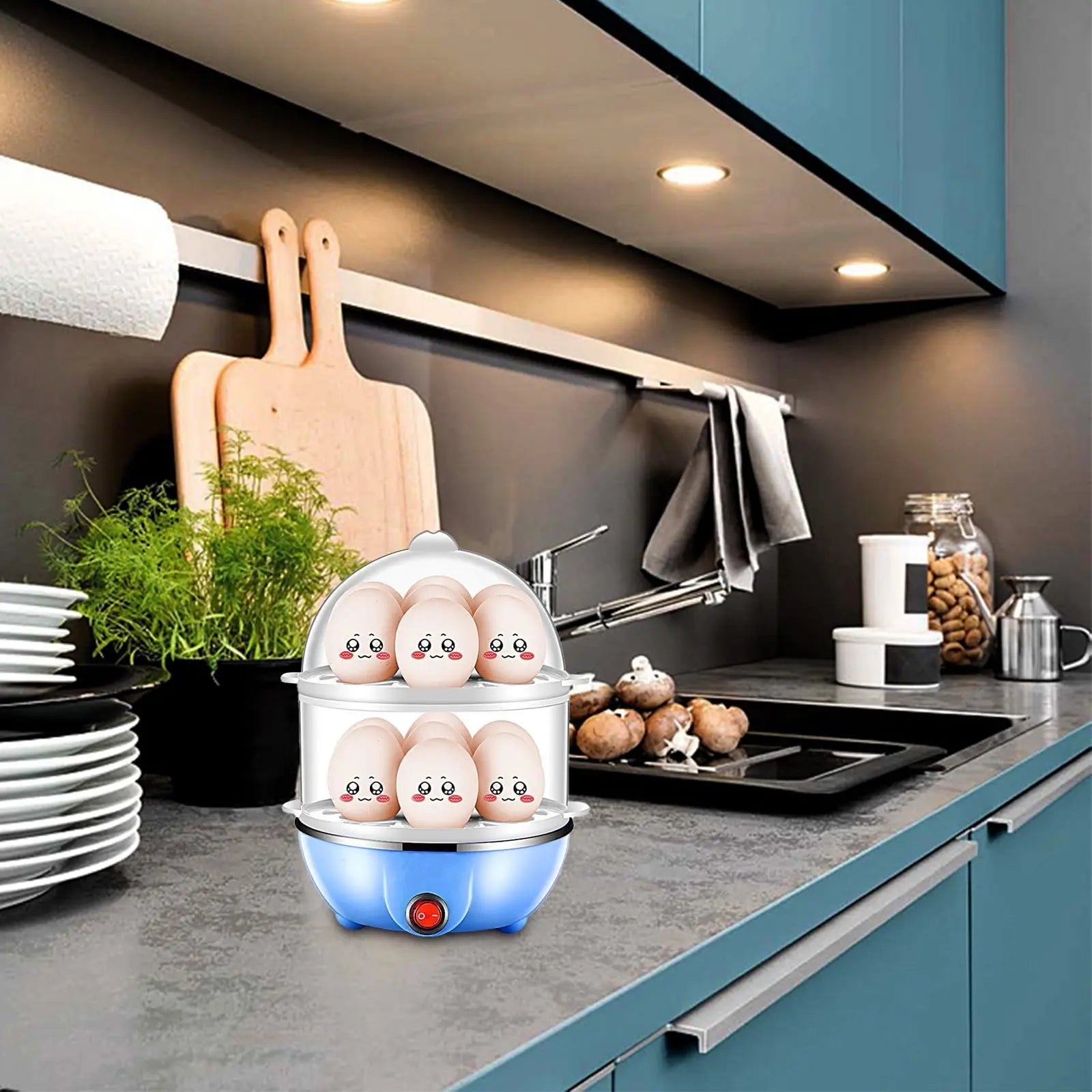 JWDX Egg Steamer Clearance! Eggs Cooker Double Breakfast Machine Stainless Steel Multi Function Steamer, Cooking Molds Promotion Include 1*Egg Steamer Blue Wholesale Hub