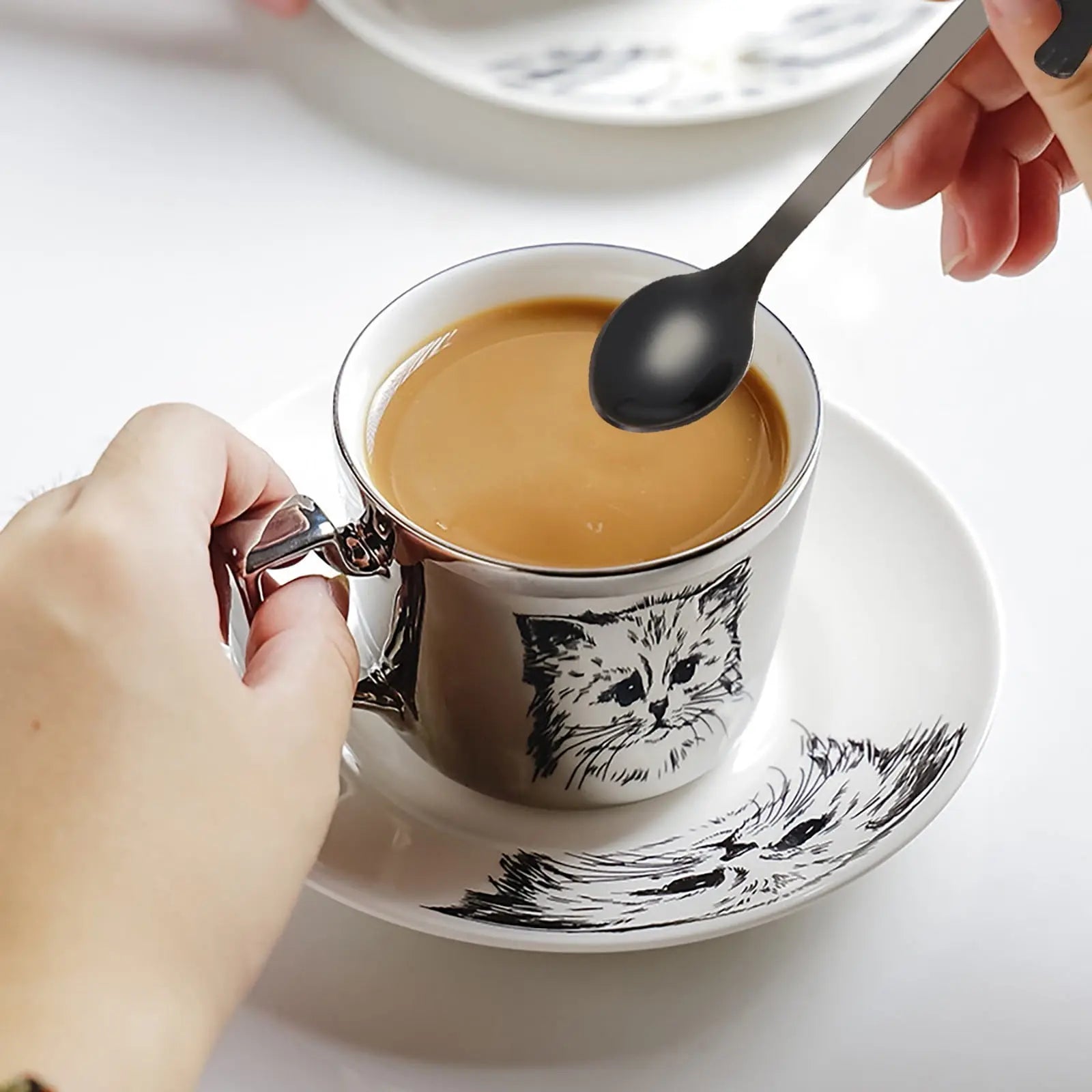 JWDX Tableware Clearance! Cat Spoon Short Handle Spoons Flatware Coffee Drinking Tools Kitchen Gadge, Stainless Steel Bowl Promotion Include 1X Spoon E Wholesale Hub