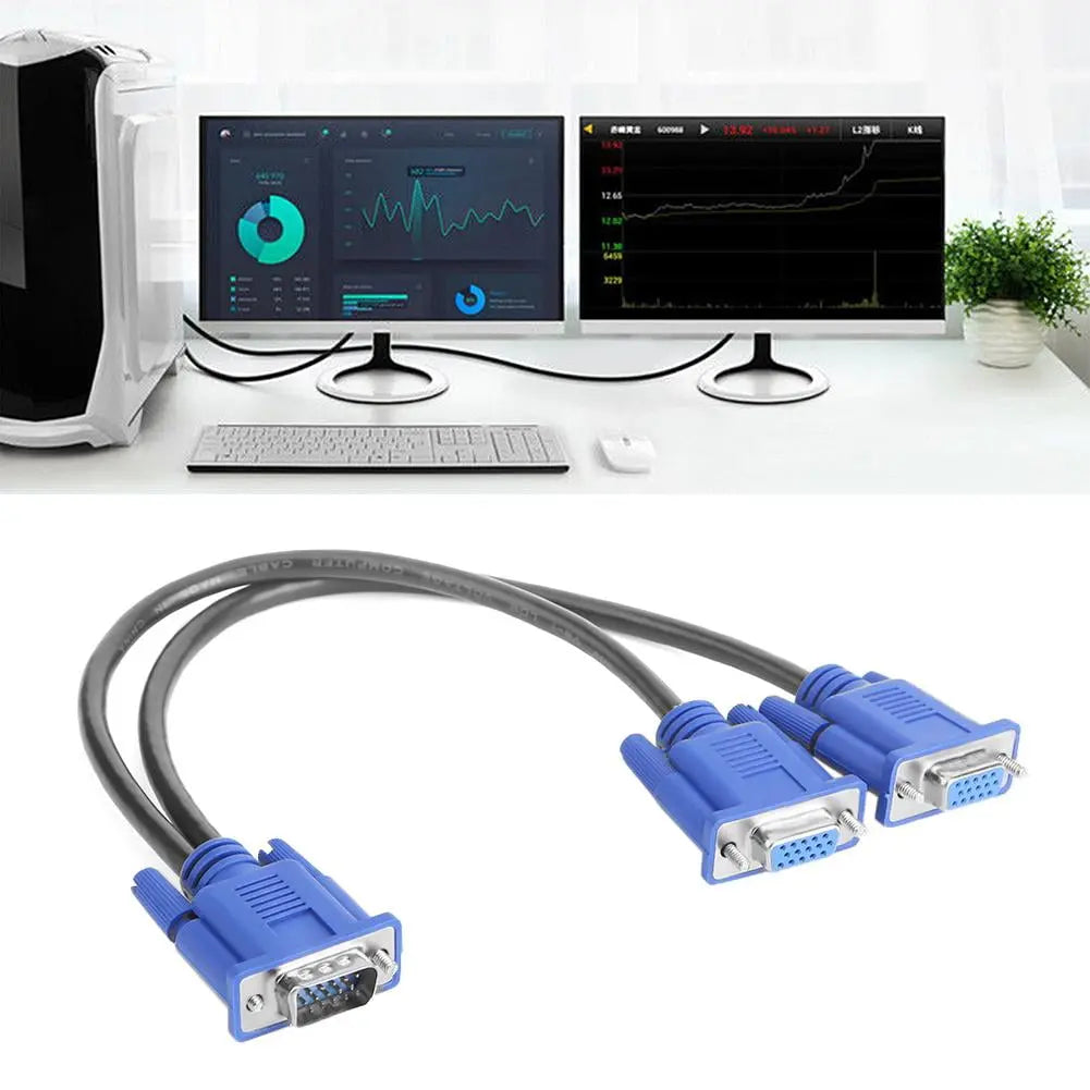 PLGEBR Dual 2 Monitor VGA Male to Female Cable, Blue Wholesale Hub