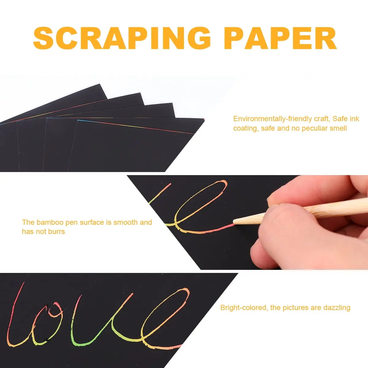 Ortofally 2 Pack of 10pcs Scratch Paper Scratching Drawing Paper Black Scratch Crafts Notes Boards Scratch Supplies 30X21cm Black Wholesale Hub