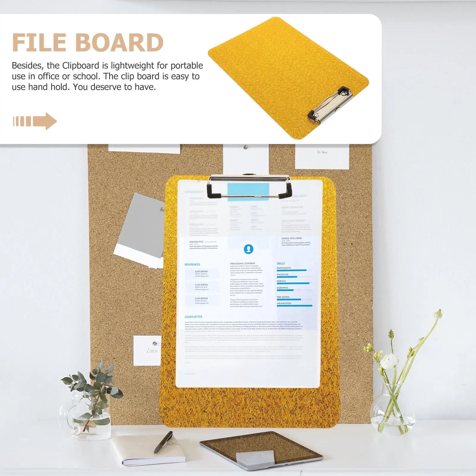 Worgeous Clipboard with Storage Small Writing Pad Student Office Golden Wholesale Hub