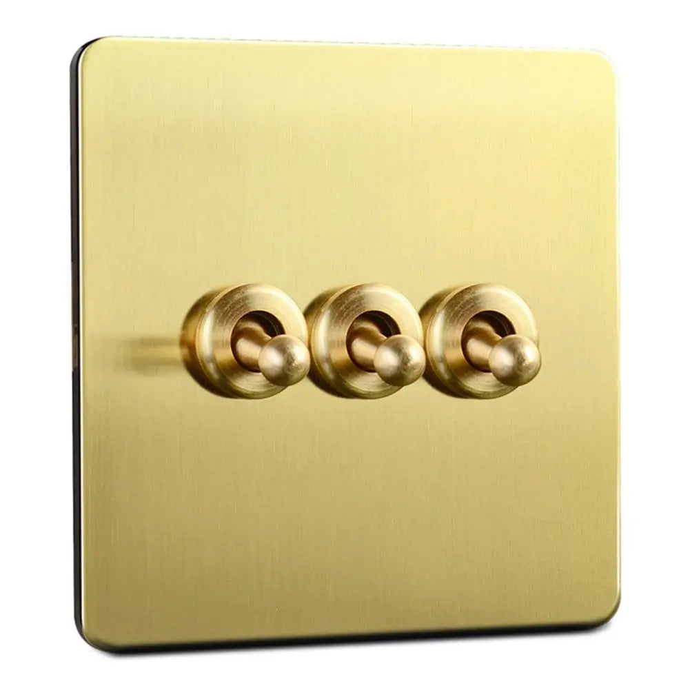 Toggle Light Rocker Switch 1/2 Way Retro Brass Plate Lever 86 Type Toggle Switch 3 Gang Smile Home Wholesale Hub
