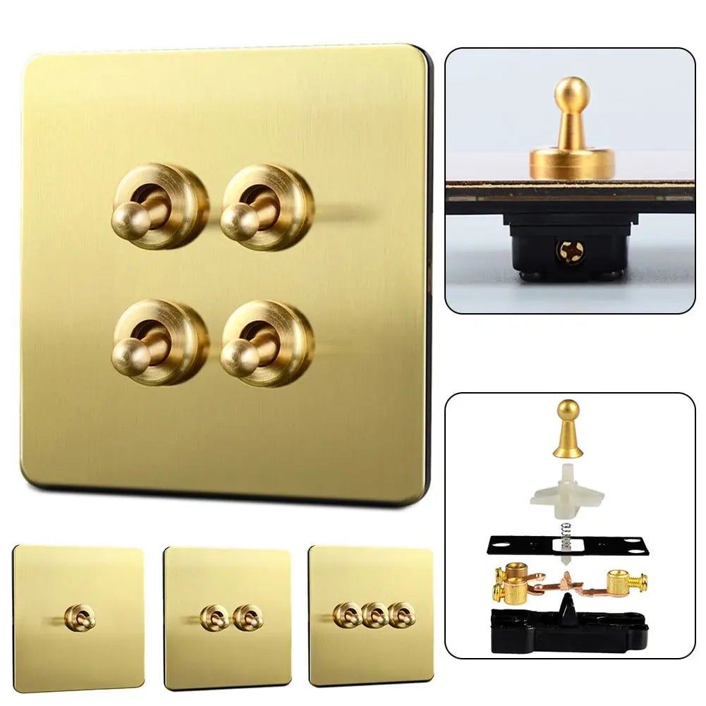 Toggle Light Rocker Switch 1/2 Way Retro Brass Plate Lever 86 Type Toggle Switch 3 Gang Smile Home Wholesale Hub